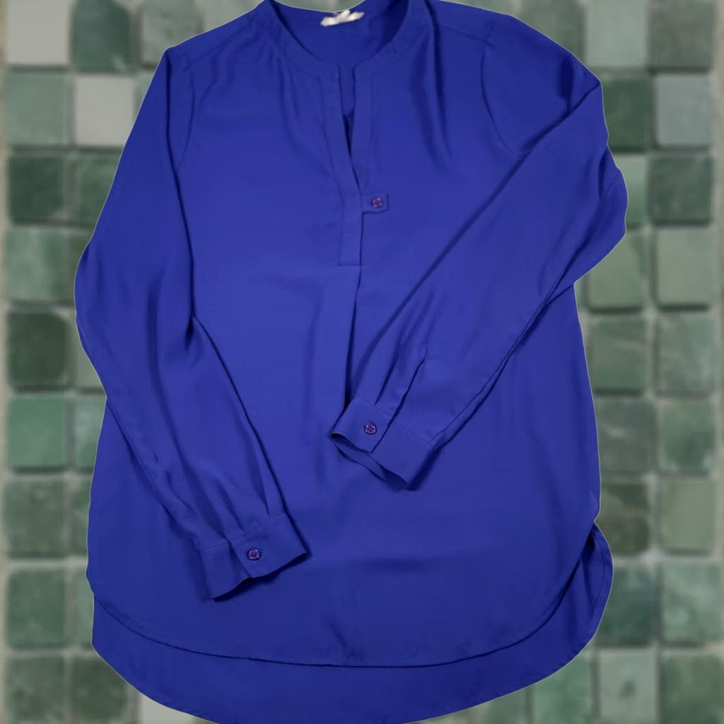 Vintage Pleione Henley Tunic Shirt Blouse Blue Small LS Lightweight Office Career Top Size S / US 4 / IT 40 - 1 Thumbnail