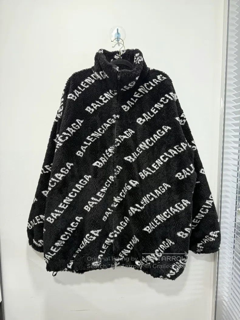 Balenciaga Balenciaga Black Barrage Full Print Teddy Jacket Size XXS / US 00 / IT 34 - 1 Thumbnail