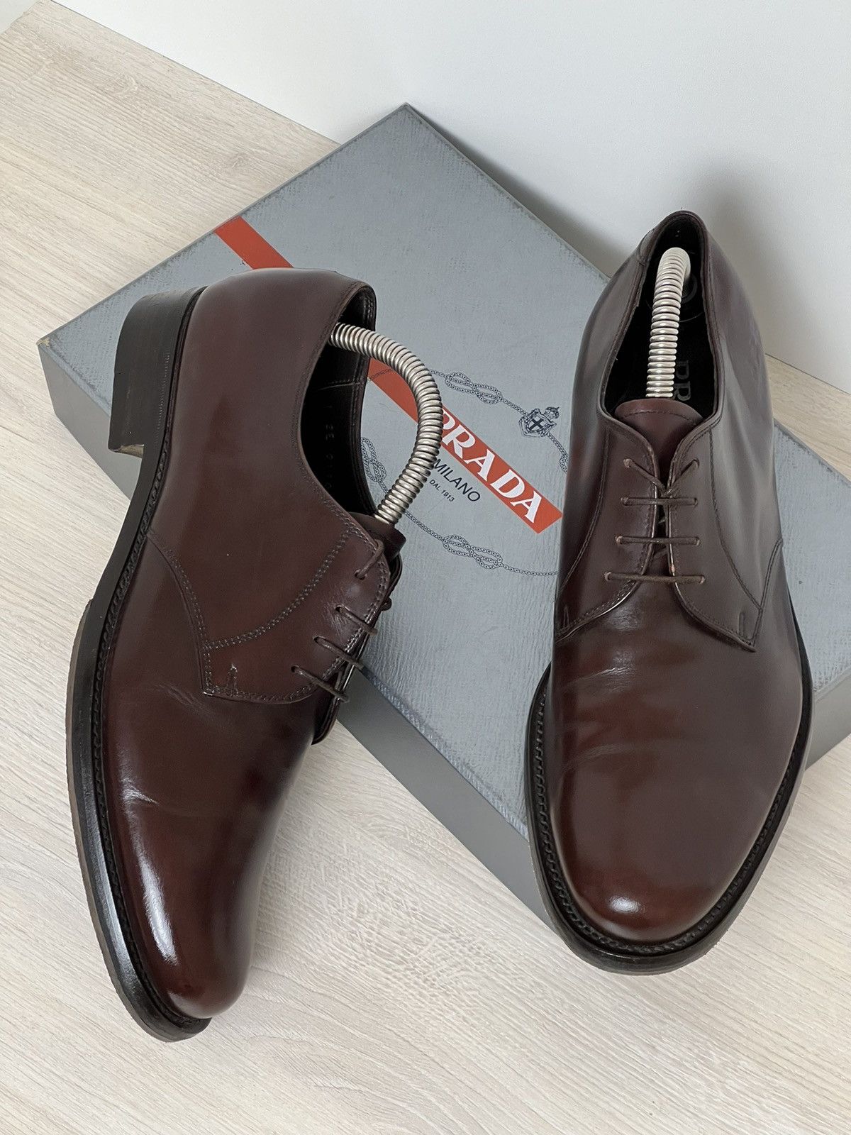Prada Leather Oxfords Shoes in Brown, Men's (Size 8.5)