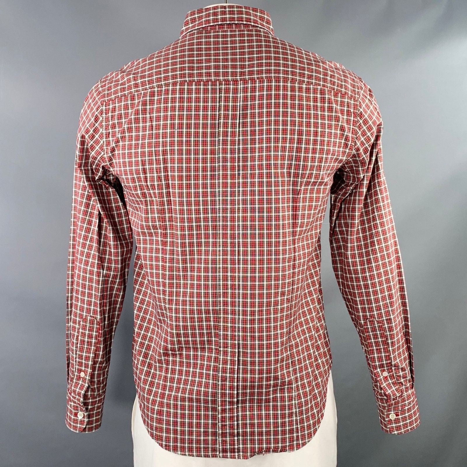 Band Of Outsiders Red White Plaid Cotton Button Down Collar One Pocket Shirt Size US L / EU 52-54 / 3 - 4 Thumbnail