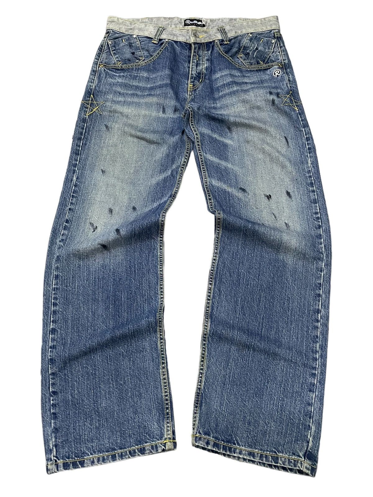 Artful Dodger × Ed Hardy Real Bvoice Painted Dirty Baggy Loose Jeans Size US 34 / EU 50 - 2 Thumbnail
