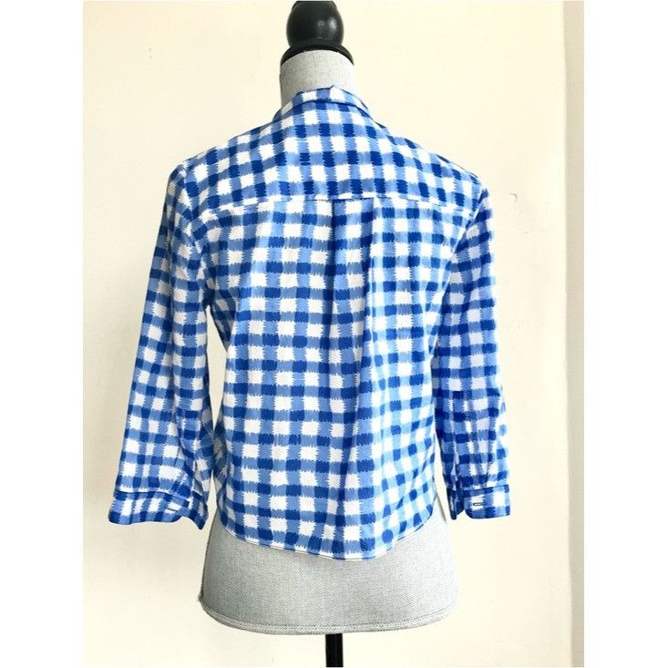 Marni MARNI Blue White Gingham Cropped Womens Shirt Peter Pan Coll Size S / US 4 / IT 40 - 8 Thumbnail