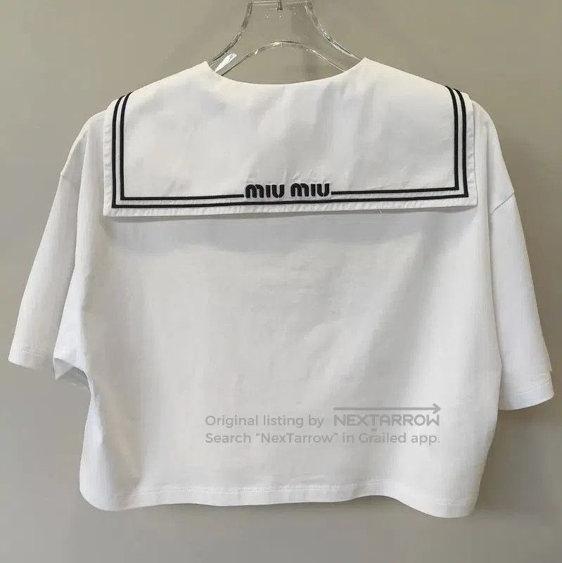 Miu Miu Miu Miu White Cotton Cropped T-Shirt . Size XS / US 0-2 / IT 36-38 - 2 Thumbnail