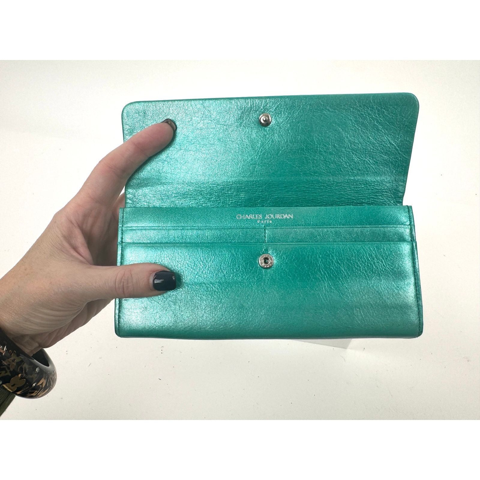 Other Charles Jorudan Blue Green Leather Kiss Lock Snap Wallet Size ONE SIZE - 6 Thumbnail