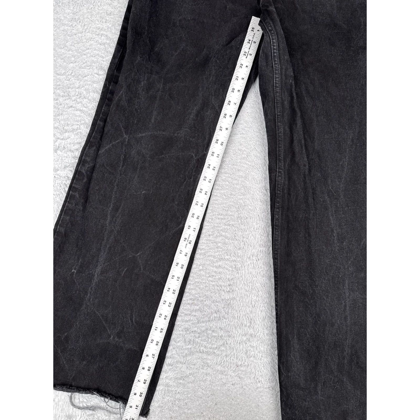 Denime Black Jeans Womens 28x32 Relaxed Wide Straight Leg Raw Hem Distressed Denim Size 28" / US 6 / IT 42 - 7 Thumbnail