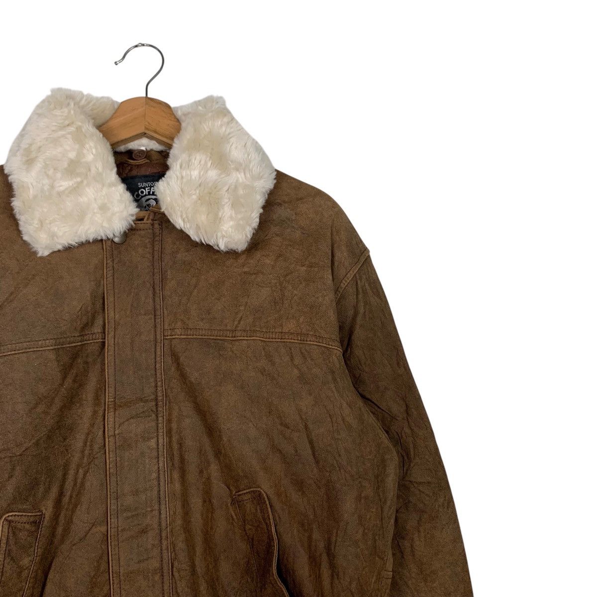Vintage ☀️Suntory Coffee Boss leather zipper sherpa collar jacket Size US M / EU 48-50 / 2 - 3 Thumbnail