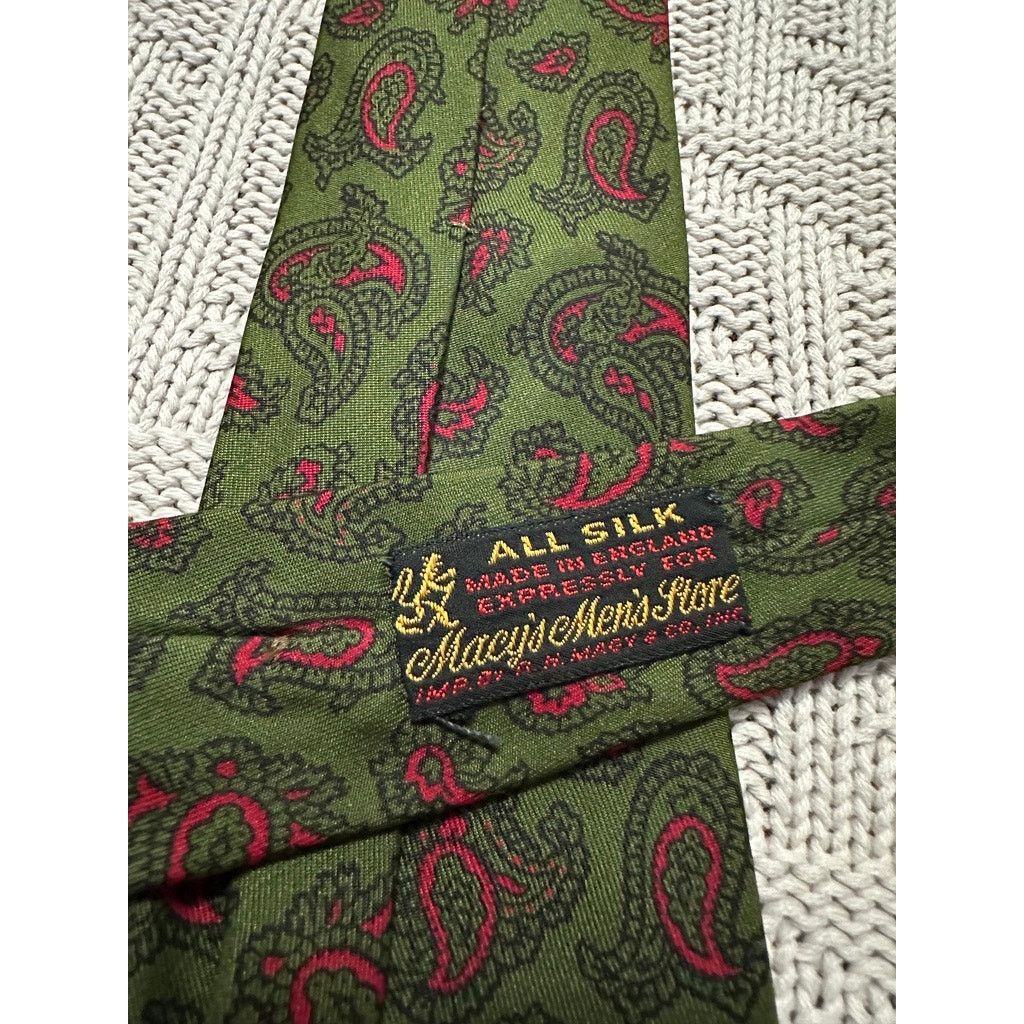 Macys Vintage Macy's green and red paisley silk tie Size ONE SIZE - 3 Thumbnail