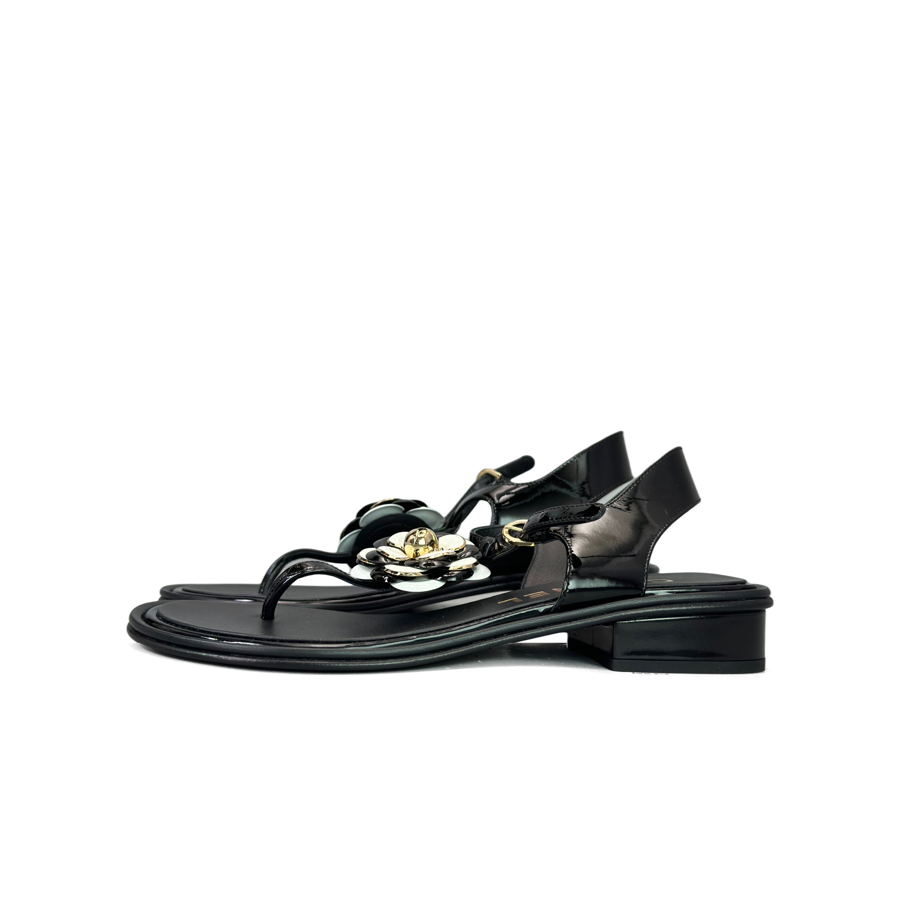 Chanel CHANEL Camellia Patent Leather Thong Sandals Size 37 Size US 7 / IT 37 - 1 Thumbnail