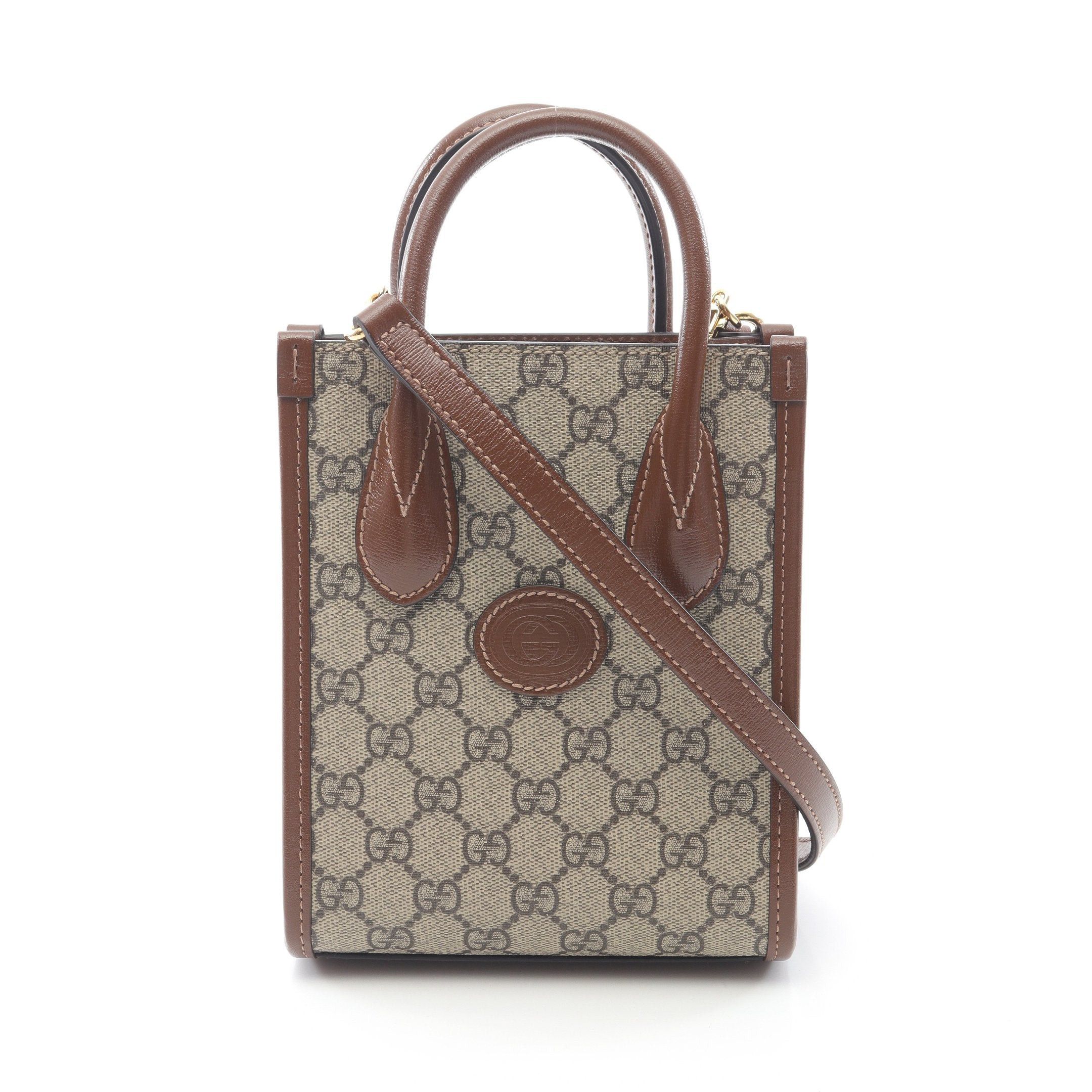 Gucci Gucci Interlocking G Mini Tote Bag Handbag Leather Beige Brown Size ONE SIZE - 1 Thumbnail