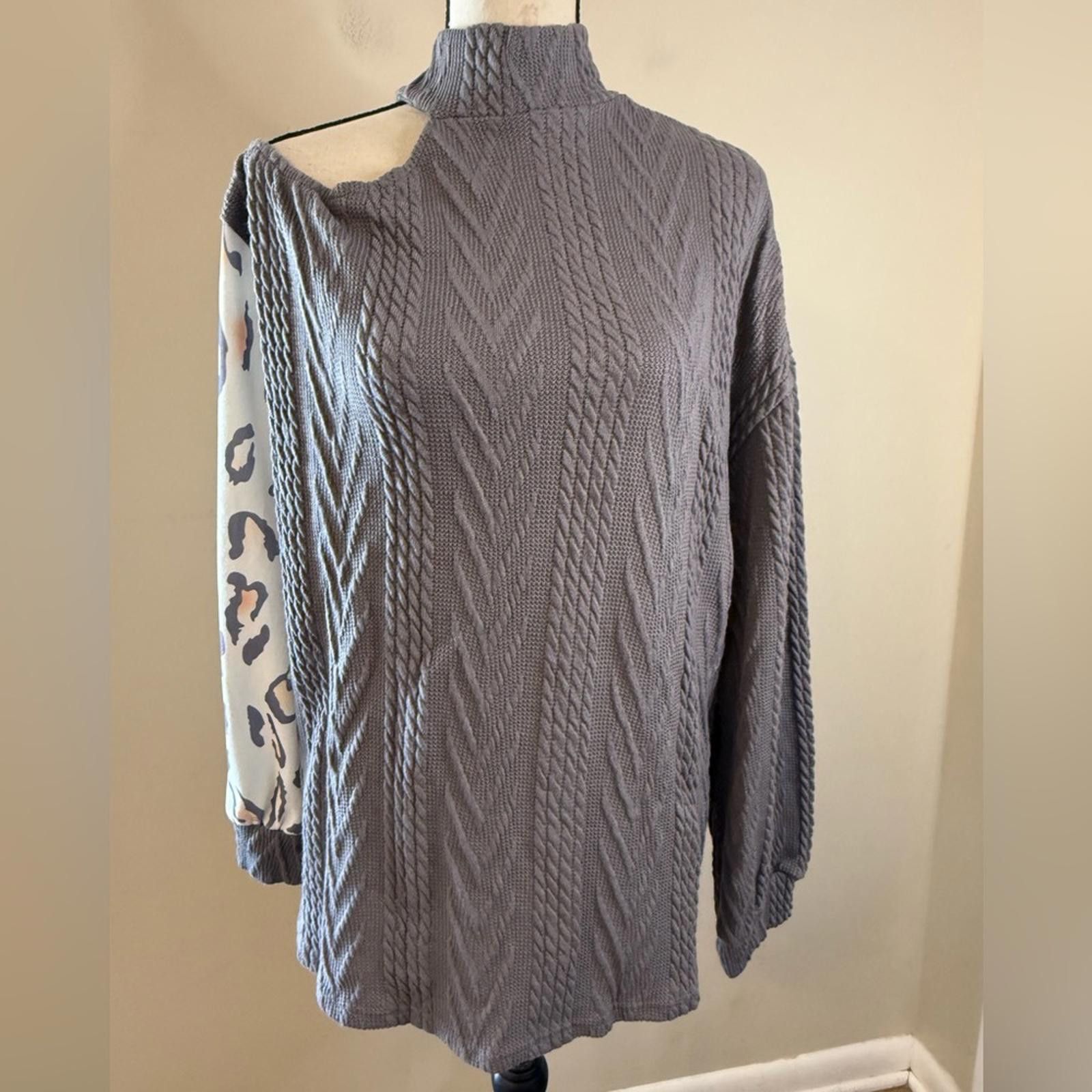 Other Cold Shoulder color block sweater gray & pink leopard SZ XL Size XL / US 12-14 / IT 48-50 - 2 Thumbnail