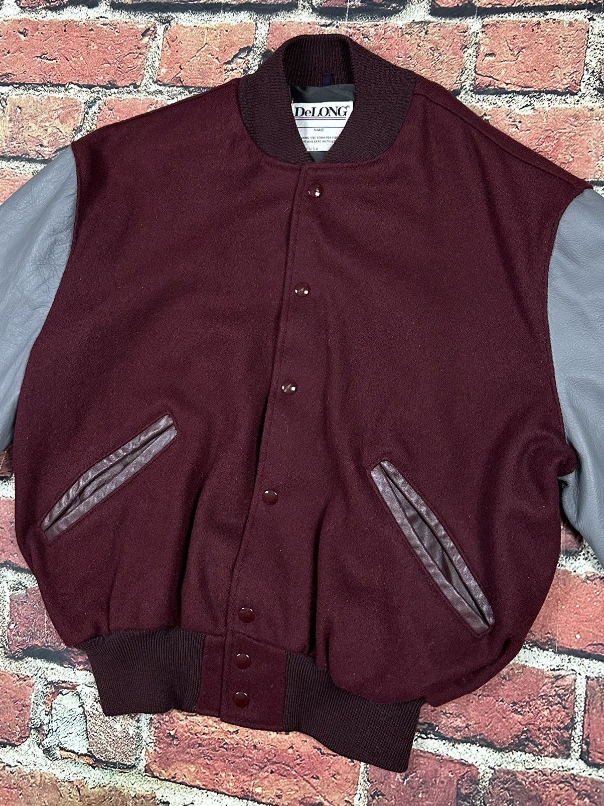 Delong × Vintage Vintage DeLong Letterman Varsity Jacket 80s Wool Leather Size US L / EU 52-54 / 3 - 5 Thumbnail