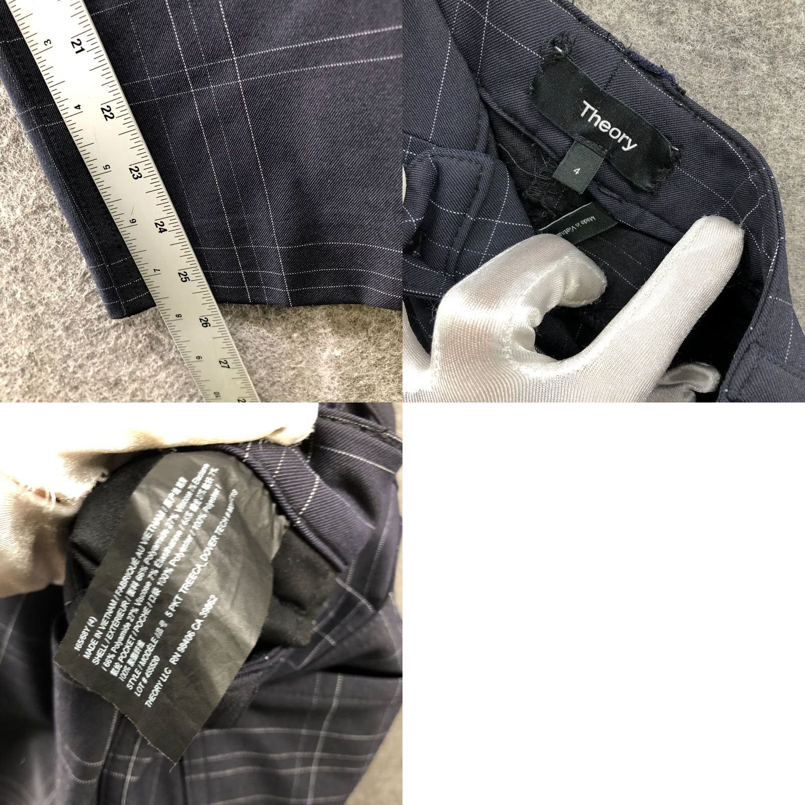 Theory Theory Treeca Dover Tech Pants Womens 4 Navy Blue Plaid Ankle Grid 5 Pocket Straight Slim Zip Front Pockets Navy Blue Grid Plaid Size 27" / US 4 / IT 40 - 8 Thumbnail