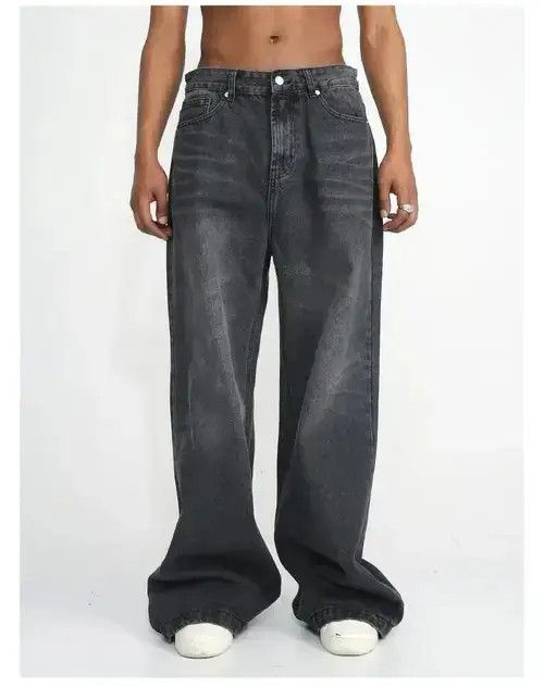 Japanese Brand Gray Washed Baggy Wide Leg Stacked Denim Jeans Size US 30 / EU 46 - 2 Thumbnail