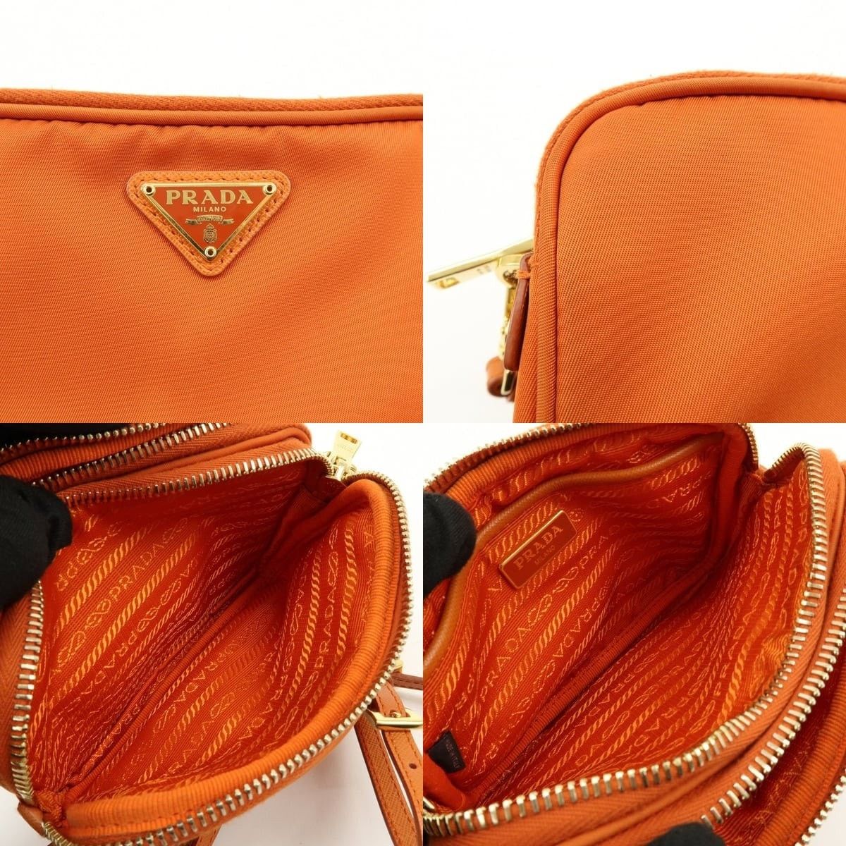 Prada Prada Triangle Logo Nylon Shoulder Bag Orange Size ONE SIZE - 7 Thumbnail