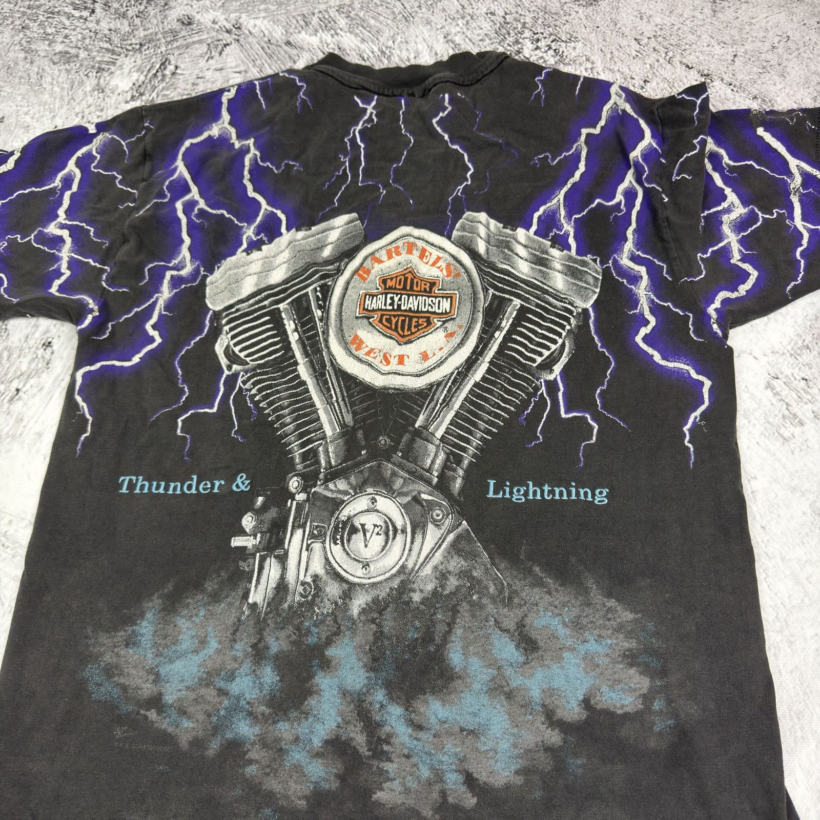 Harley Davidson VTG Harley-Davidson AOP Thunder & Lightning T-Shirt Size US M / EU 48-50 / 2 - 5 Thumbnail