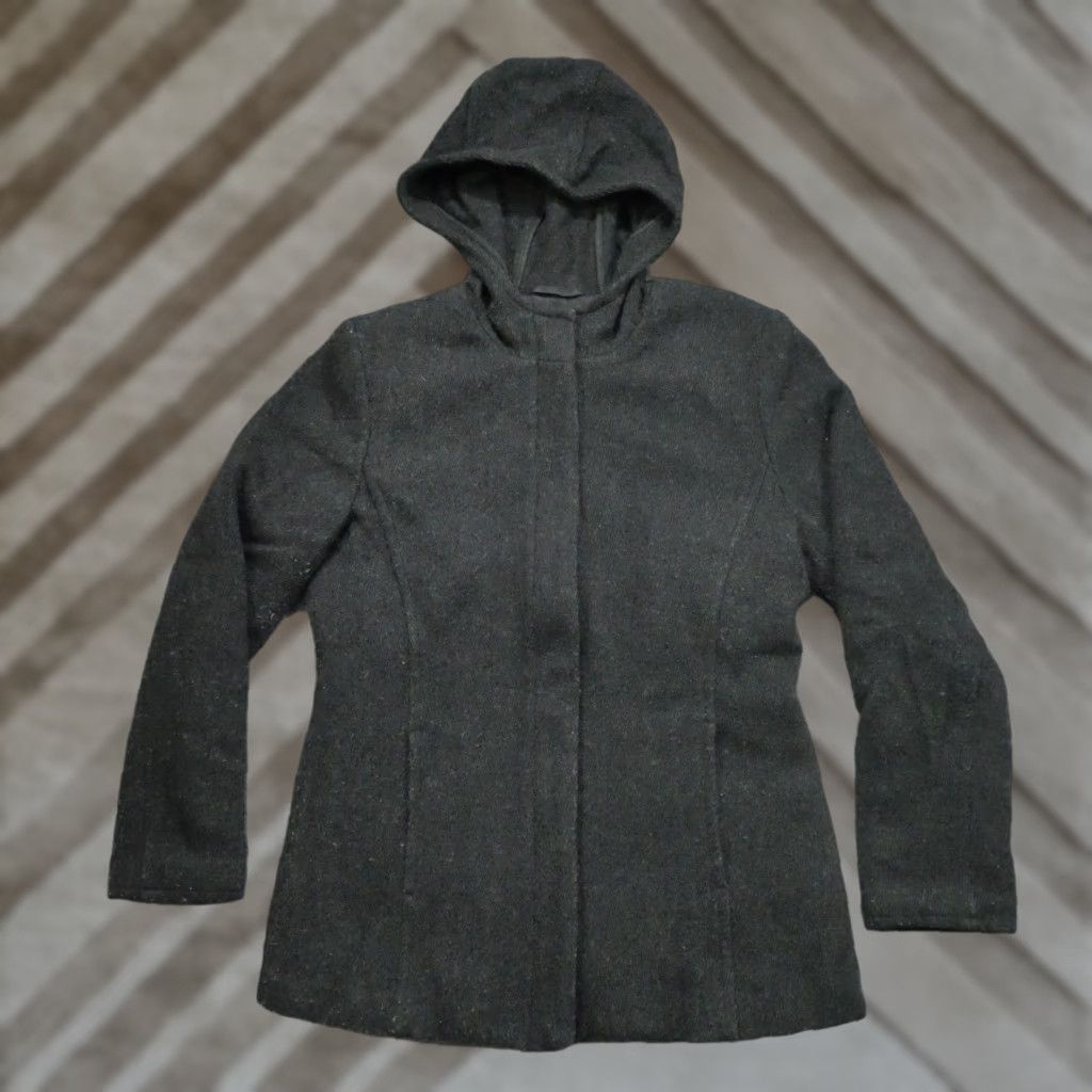 Gap VINTAGE Gap Jacket Womens S Grey Wool Blend Hooded Full Zip Y2K Jacket Size S / US 4 / IT 40 - 1 Thumbnail
