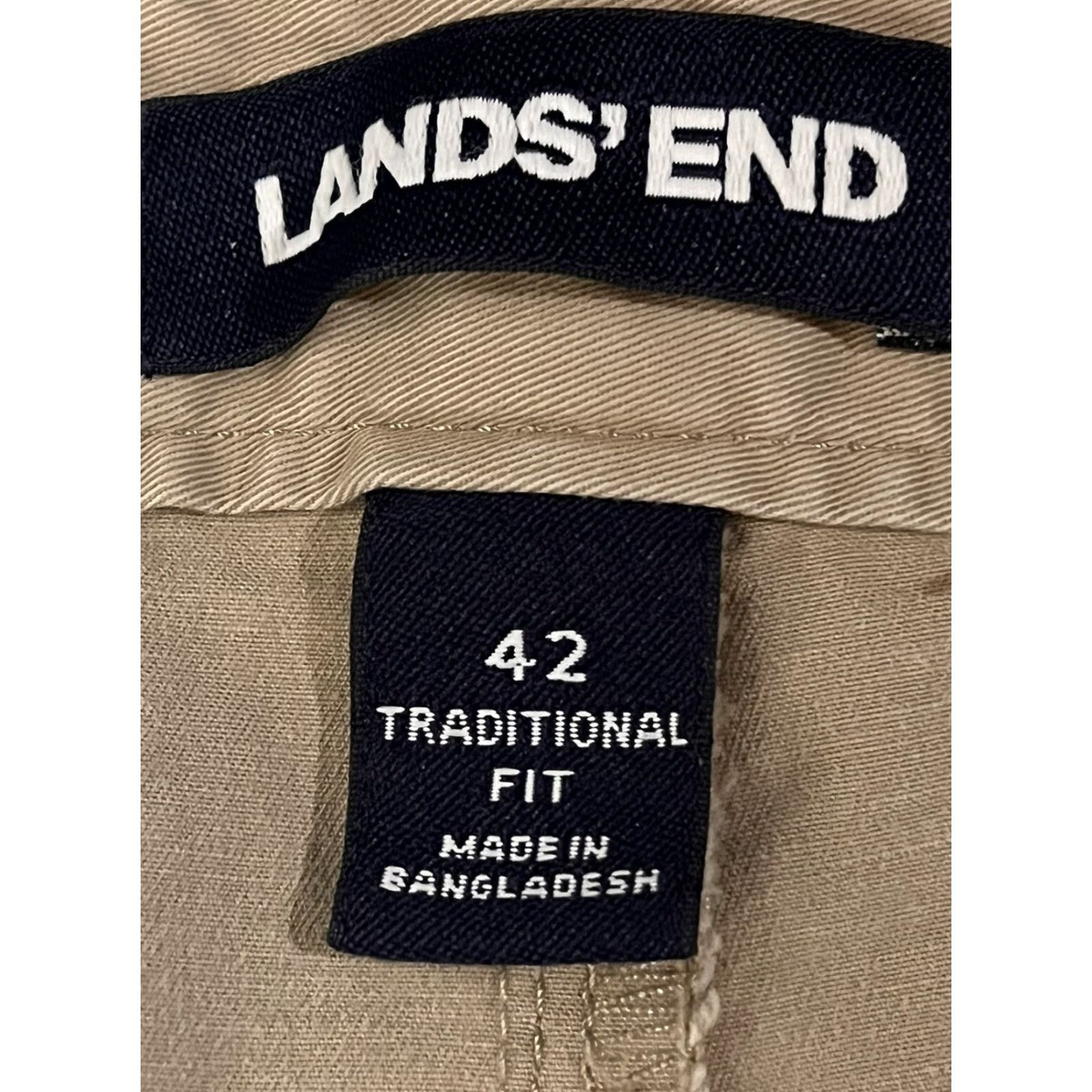 Lands' End Lands’ End Chino Shorts 42 GUC Traditional Fit Flat Front Elastic Inserts Tan Mens Sz 42 Size US 42 / EU 58 - 3 Thumbnail