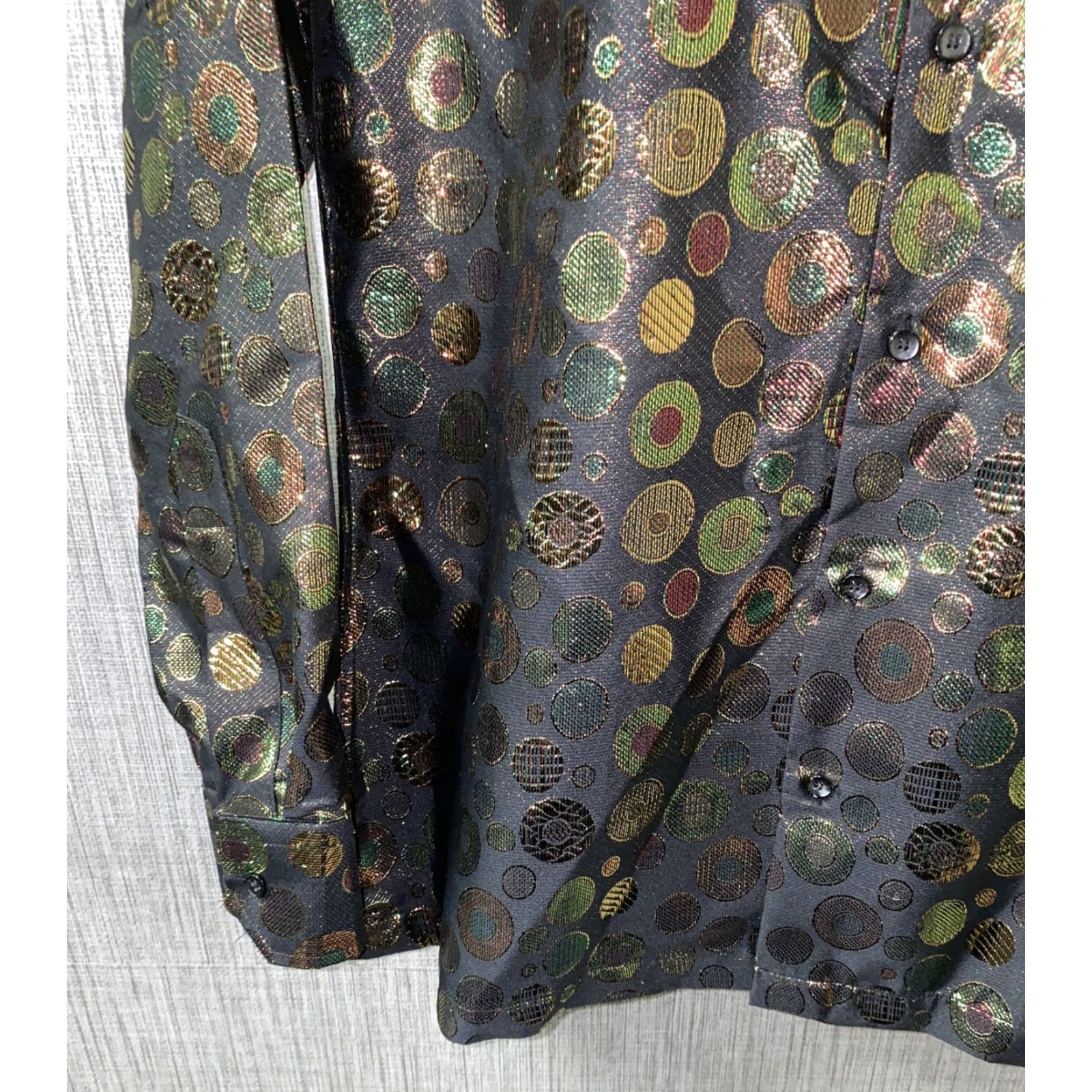 Vintage Jaggi Bunani Mens Button-Up Shirt Black Geometric Textured Graphic Long Sleeve Collared 22 In Armpit M Regular Black/Gold Size US M / EU 48-50 / 2 - 5 Thumbnail