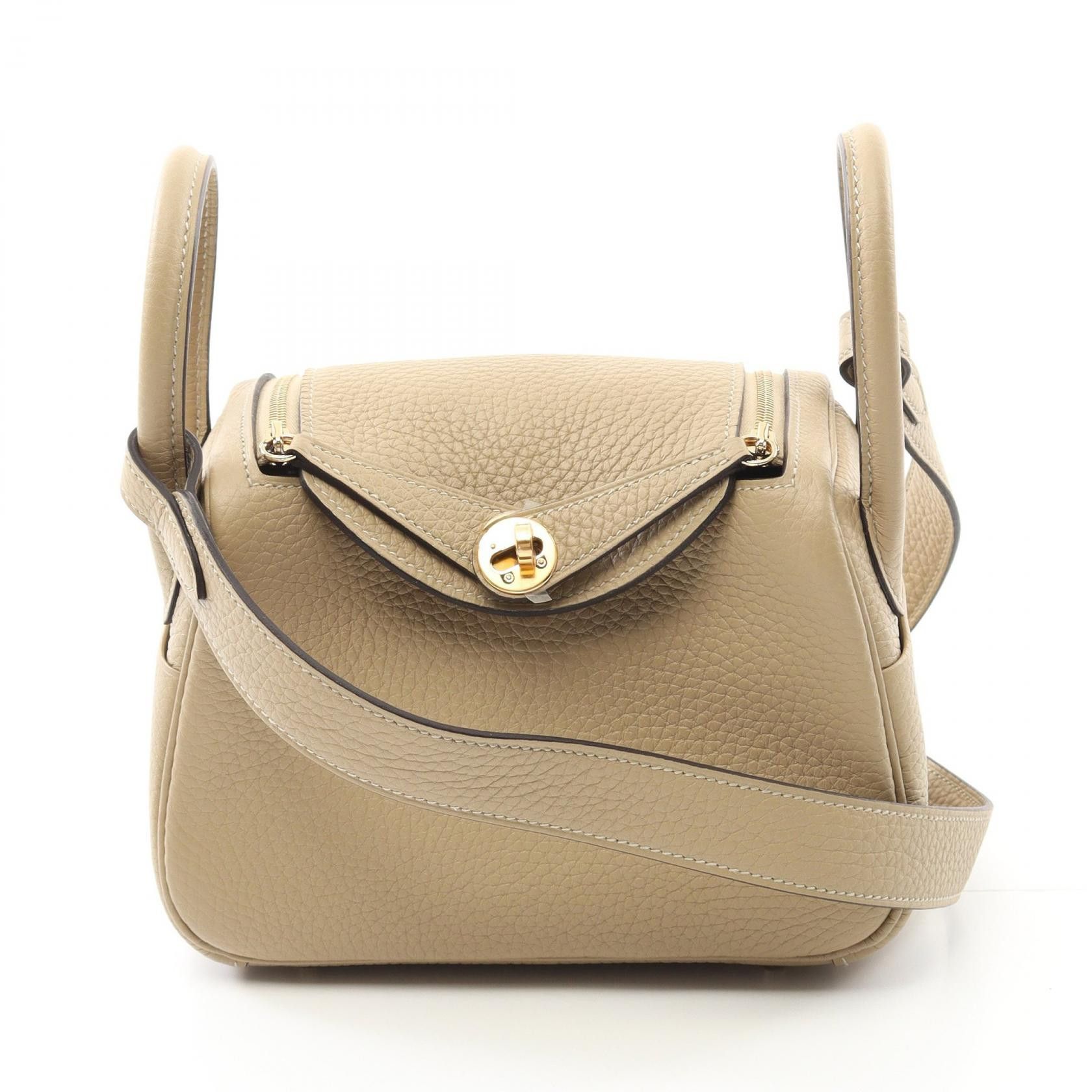 Hermes Hermes Lindy Mini Taurillon Clemence Shoulder Bag Leather Shoulder Bag Stamp W (2024) in Beige, Women's