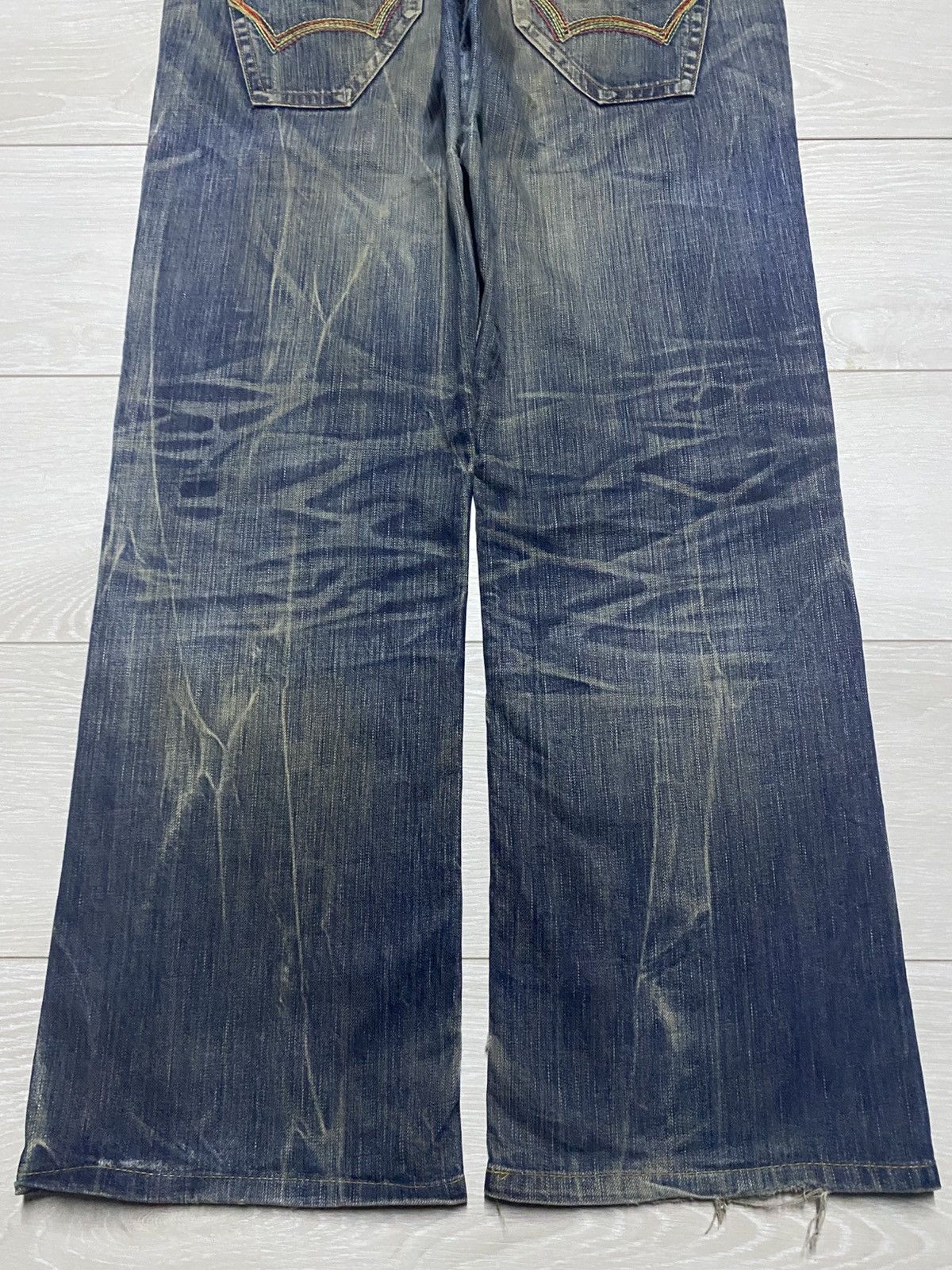 Junya Watanabe Vintage Edwin 503 Blue Trip Thunder Mud Wash Baggy Jeans Size US 36 / EU 52 - 6 Thumbnail