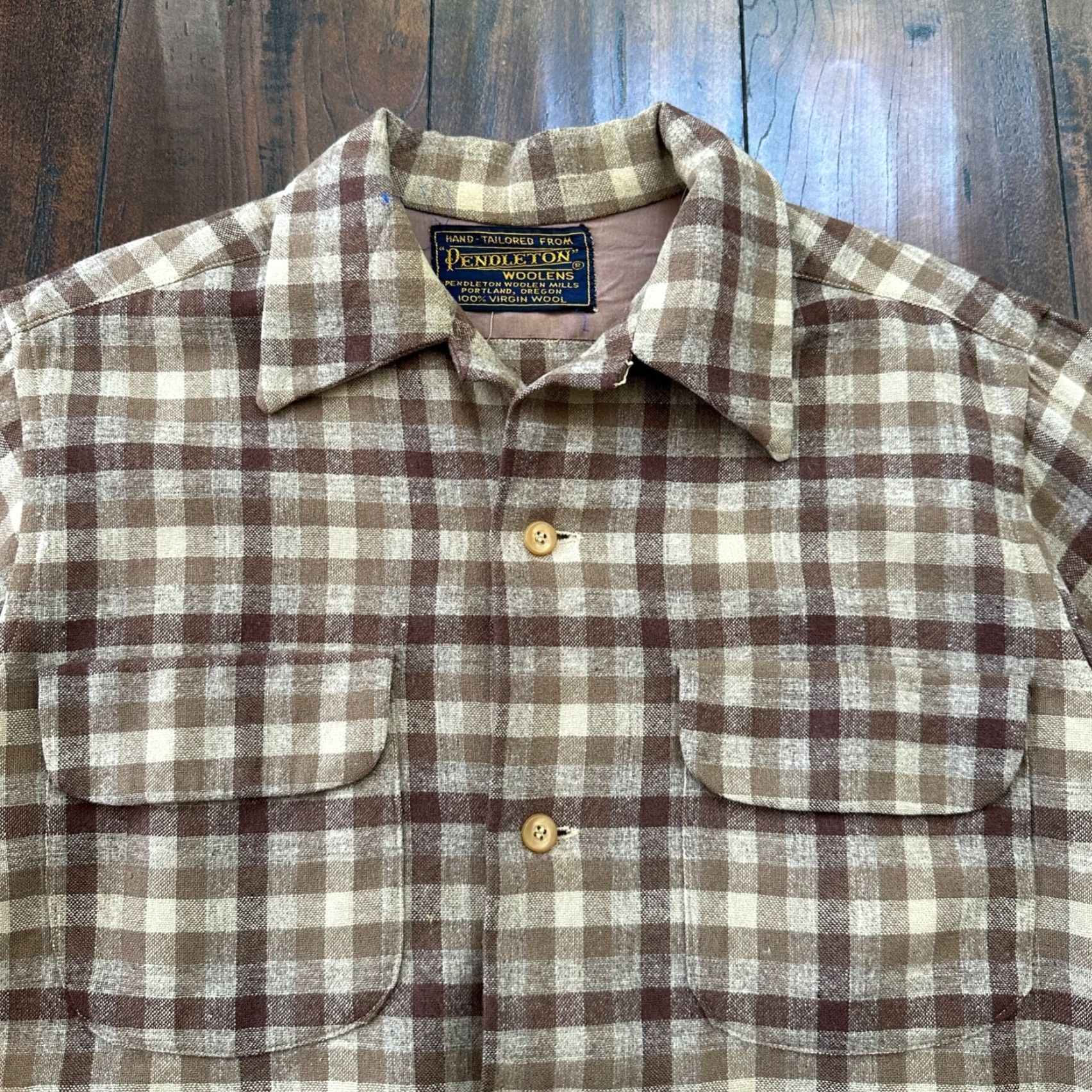 Pendleton VINTAGE 1950s Pendleton Board Shirt Men Large Virgin Wool Plaid Flannel Brown Size US L / EU 52-54 / 3 - 6 Thumbnail