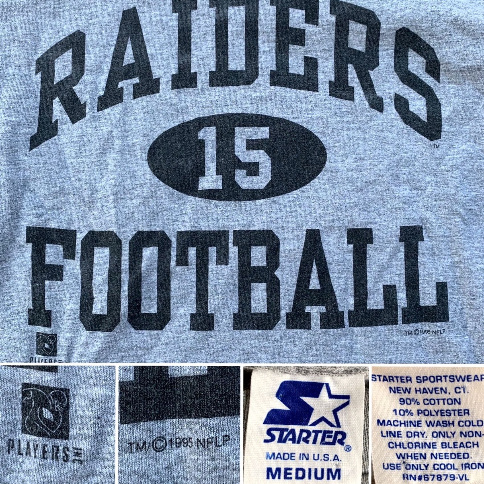 Starter VINTAGE Raiders Football 15 T Shirt 1995 NFLP Starter M Gray Mens Size US M / EU 48-50 / 2 - 4 Thumbnail