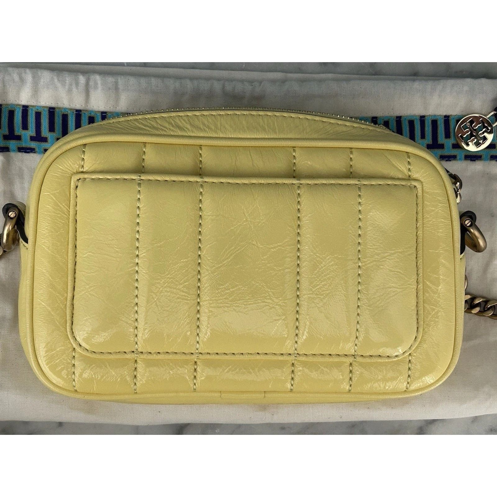 Tory Burch NWT Tory Burch Kira Patent Camera Bag Lemon Yellow 142808 Size ONE SIZE - 17 Thumbnail