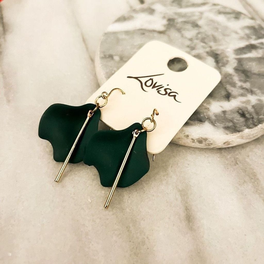 Jewelry LoVisa Acrylic Orchid Earrings Green Gold Toned Size ONE SIZE - 2 Thumbnail