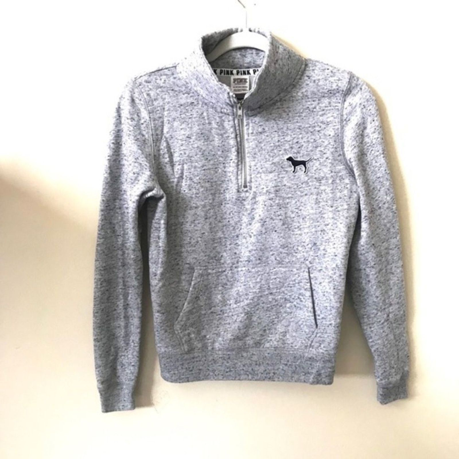 Pink PINK VICTORIA’S Grey Heathered Logo 1/4 Zip Sweat Top Sz XS Size XS / US 0-2 / IT 36-38 - 2 Thumbnail