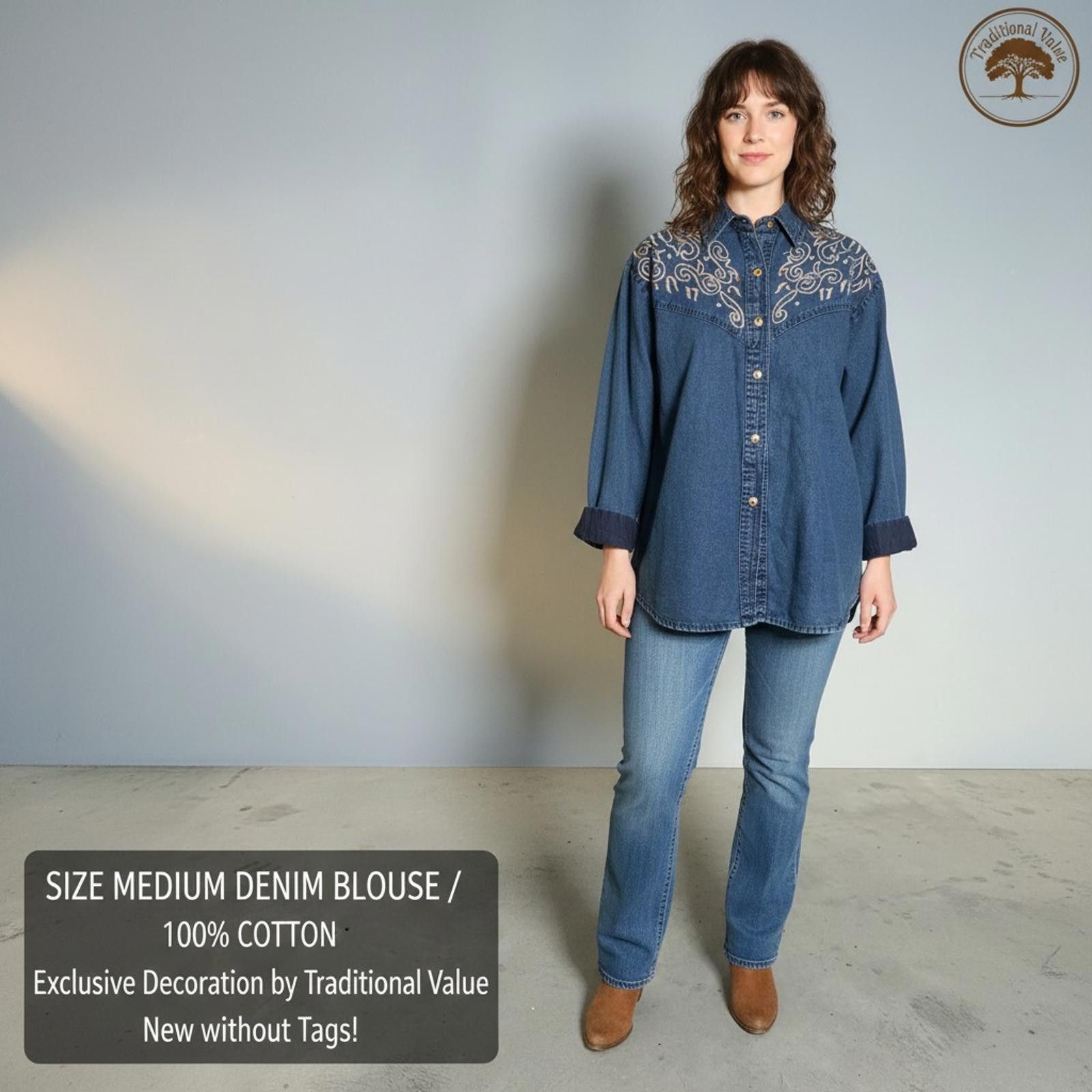 Other Medium Size Denim Blouse with Embroidered Decoration Size M / US 6-8 / IT 42-44 - 2 Thumbnail