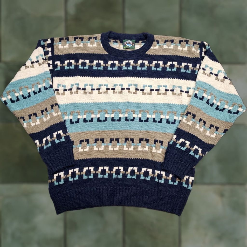 Jantzen Vintage Jantzen Sweater Mens XL Blue Tan Geometric Knit Pullover Pattern 90s Size US XL / EU 56 / 4 - 1 Thumbnail