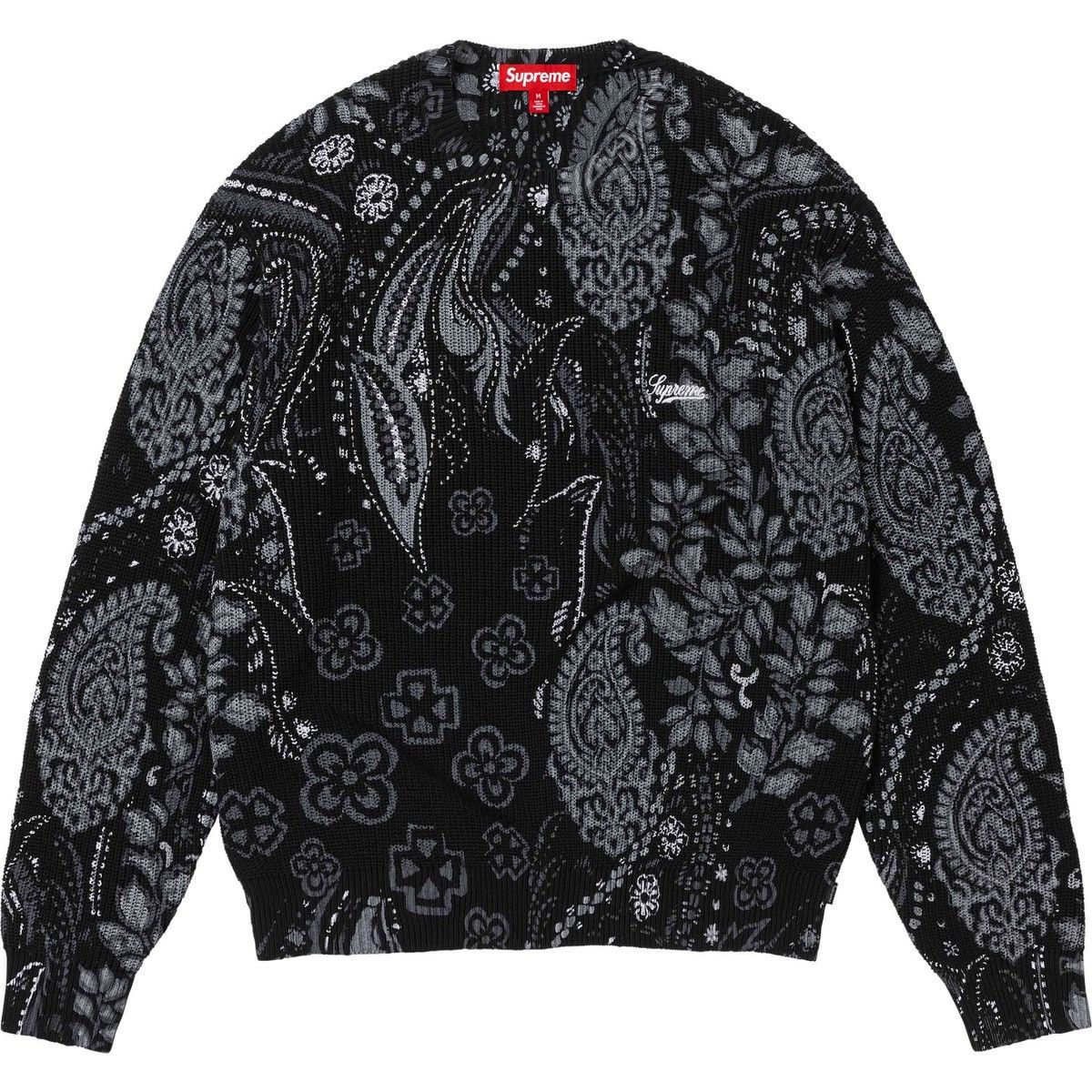 image of Supreme Printed Paisley Sweater in Black, Men's (Size XL)