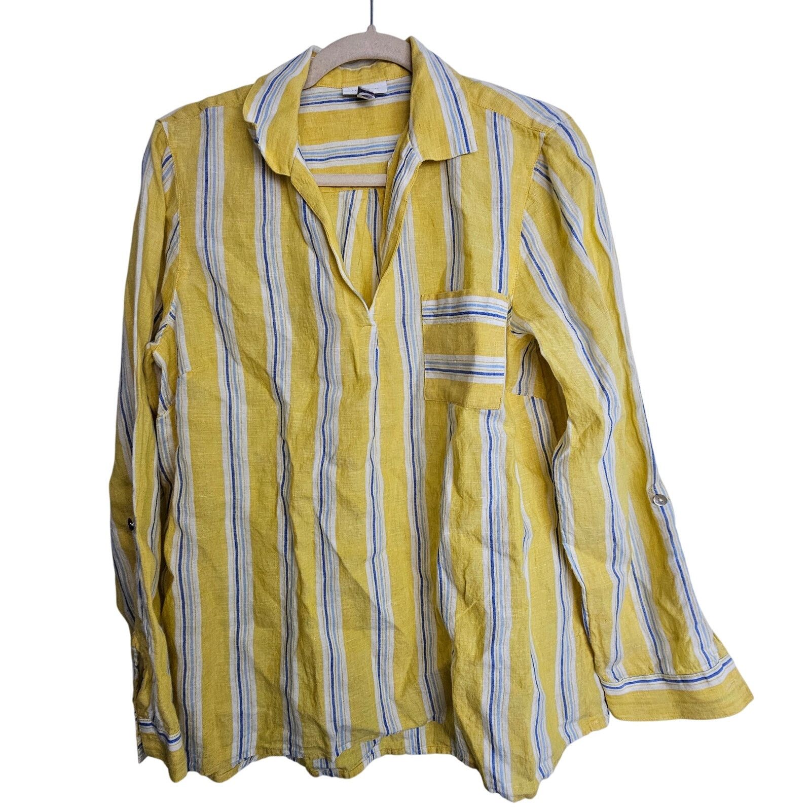 J. Jill J. Jill Love Linen Yellow Striped Linen Shirt Tunic Top M Size M / US 6-8 / IT 42-44 - 1 Thumbnail
