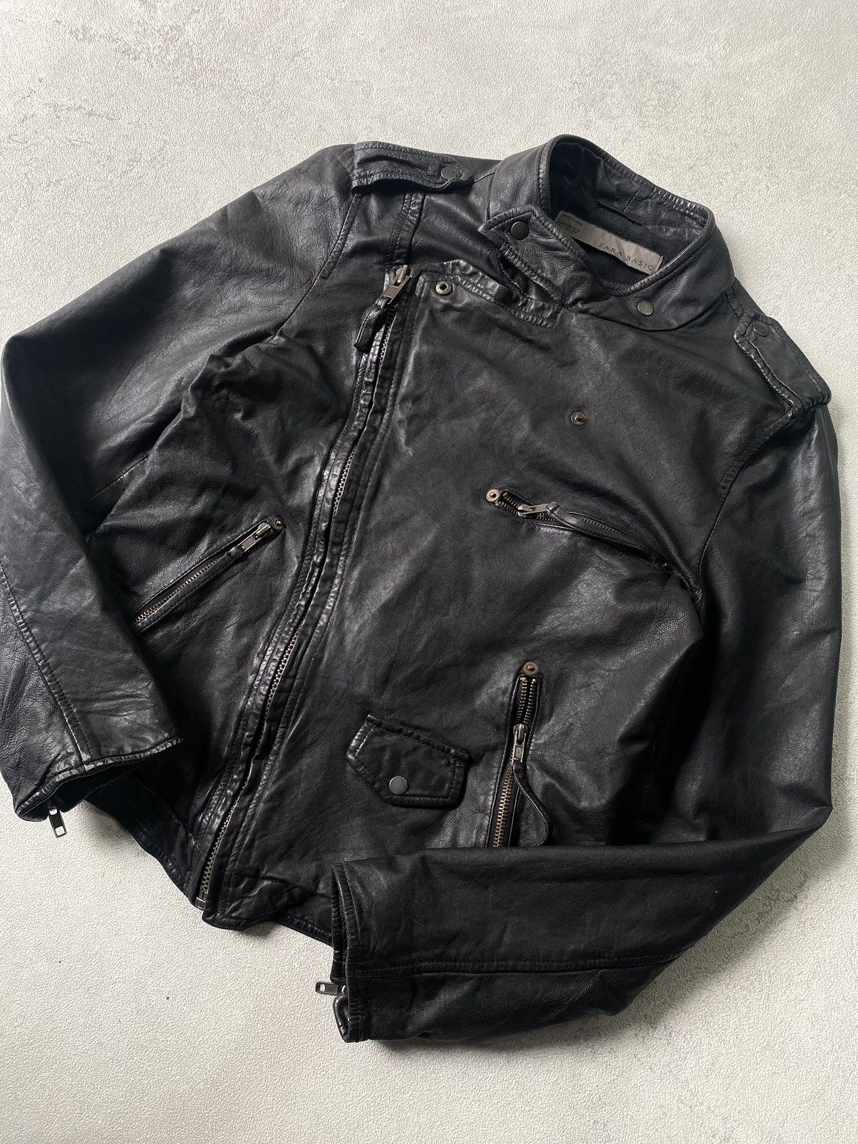 Zara asymmetrical leather biker jacket Size US L / EU 52-54 / 3 - 6 Thumbnail