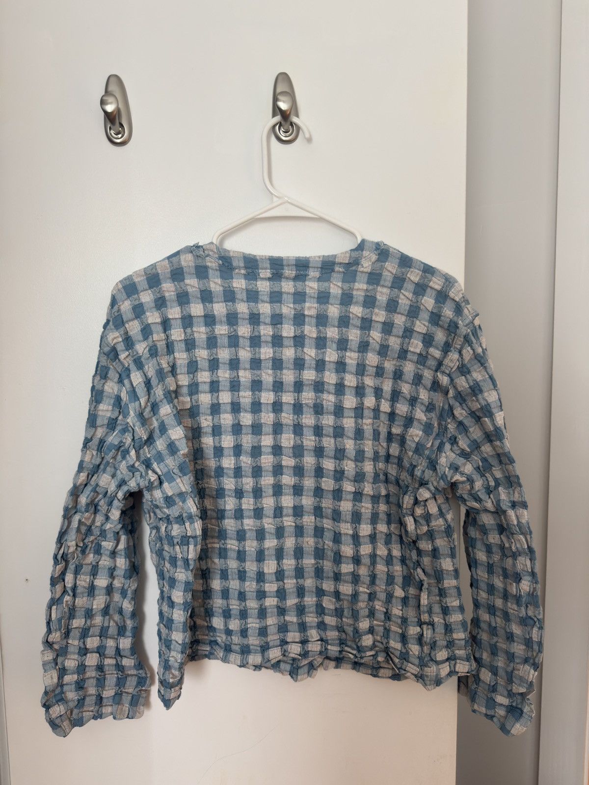 Issey Miyake Issey Miyake ME Blue Gingham Check Cauliflower Cardigan Size ONE SIZE - 3 Thumbnail