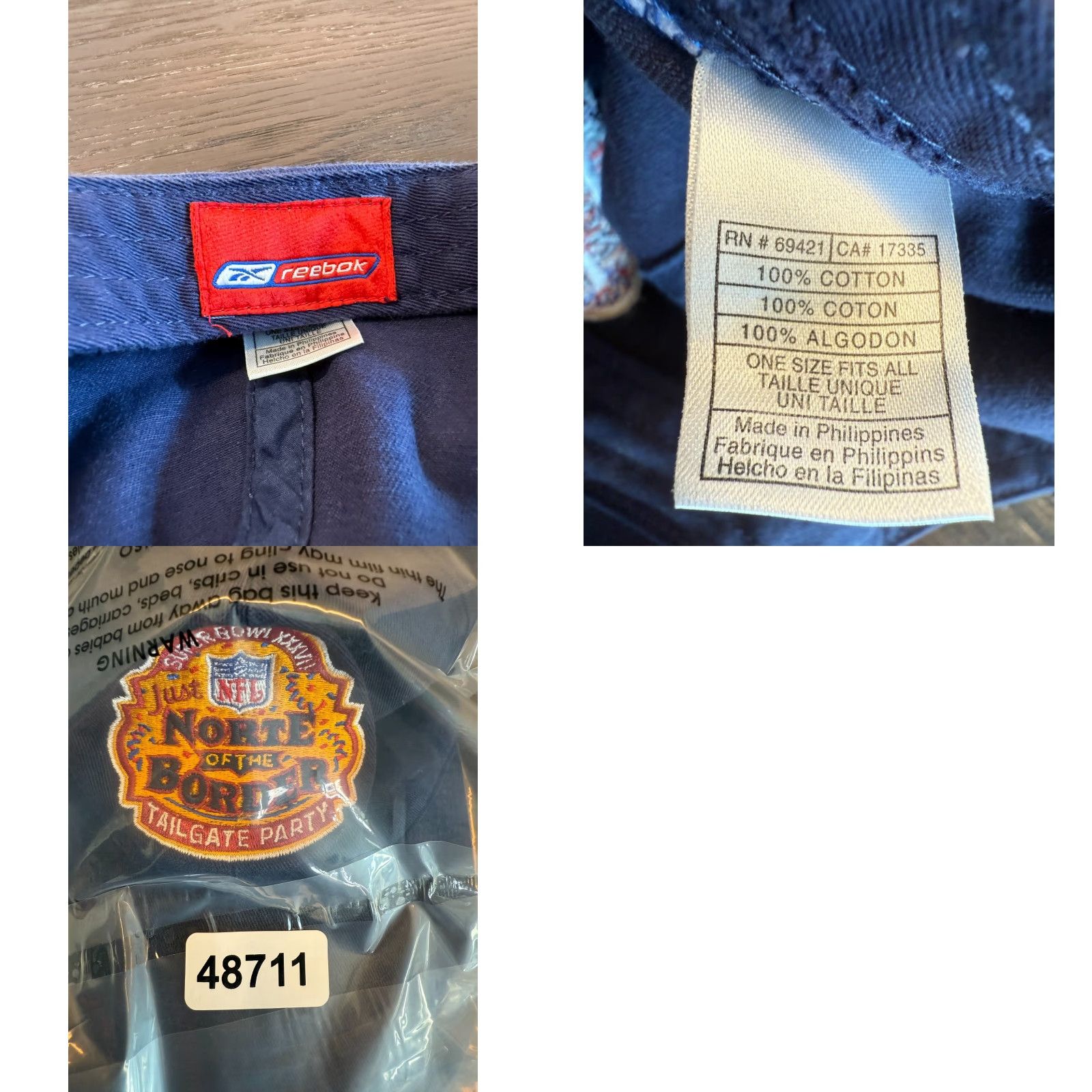 Reebok VINTAGE Reebok Hat Cap Mens One Size Blue Superbowl Tailgate Party XXXVI 2002 Size ONE SIZE - 8 Thumbnail