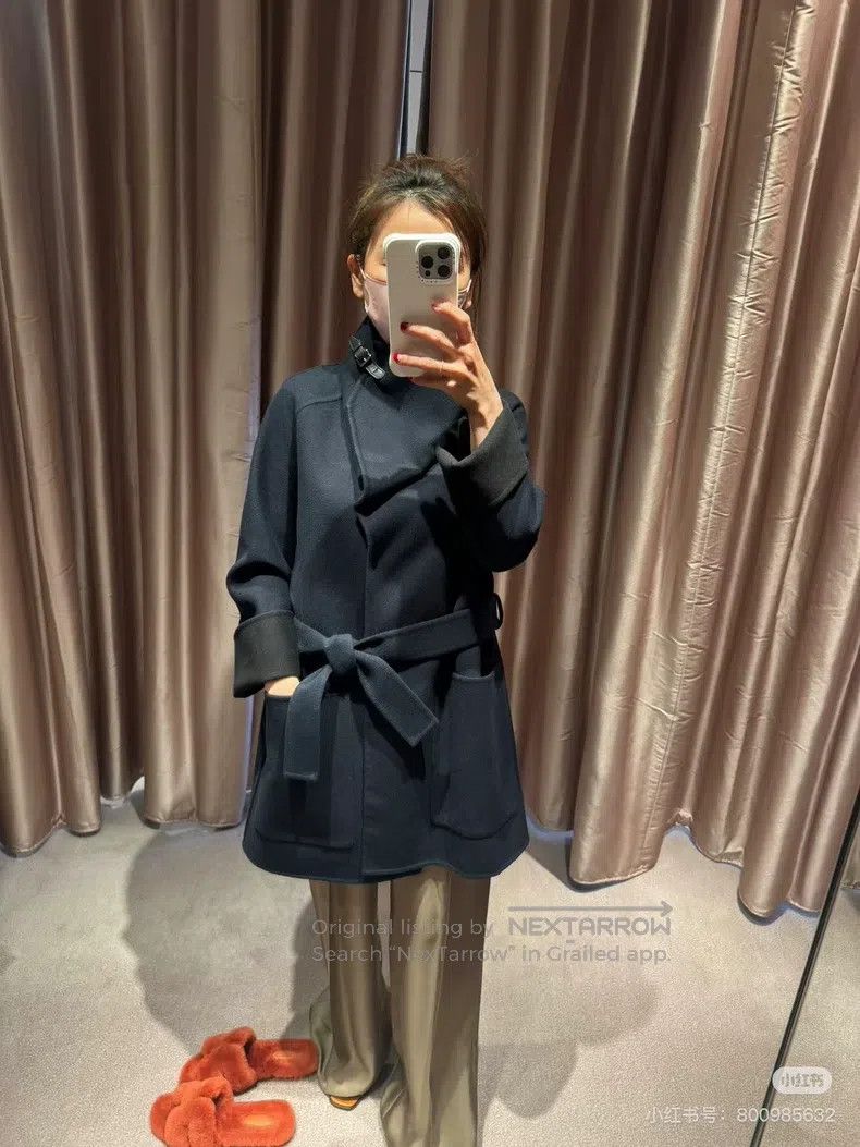 Hermes Hermes Black and navy blue double-sided cashmere overcoat Size S / US 4 / IT 40 - 6 Thumbnail