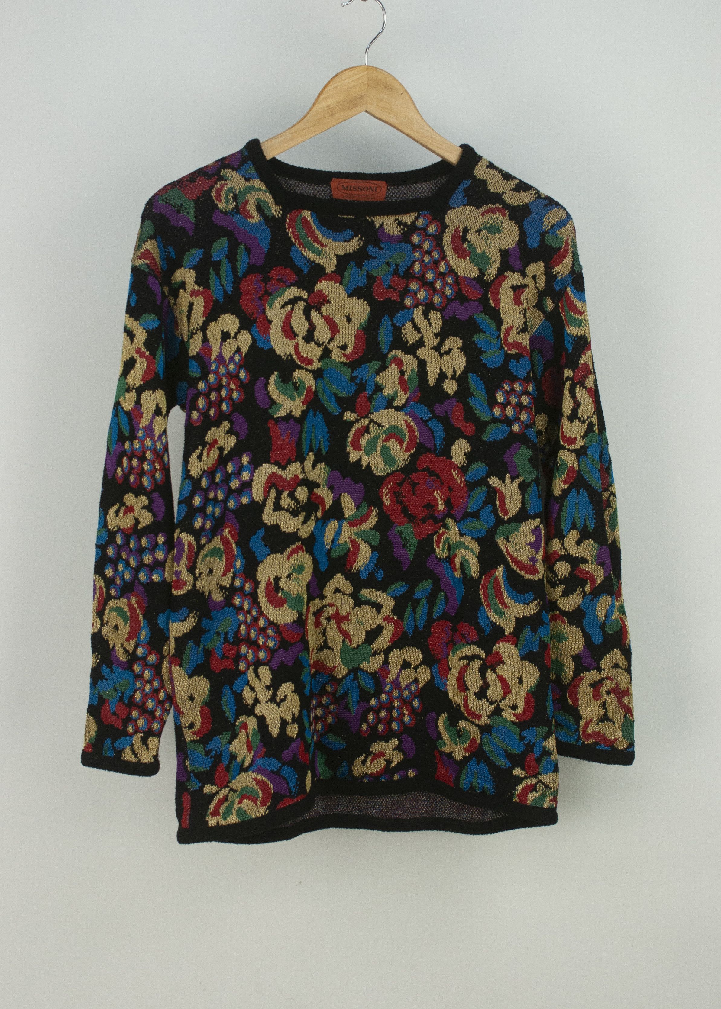 image of VTG Missoni Floral Knitted Wool Blend Colorful Sweater Top, Women's (Size Small)