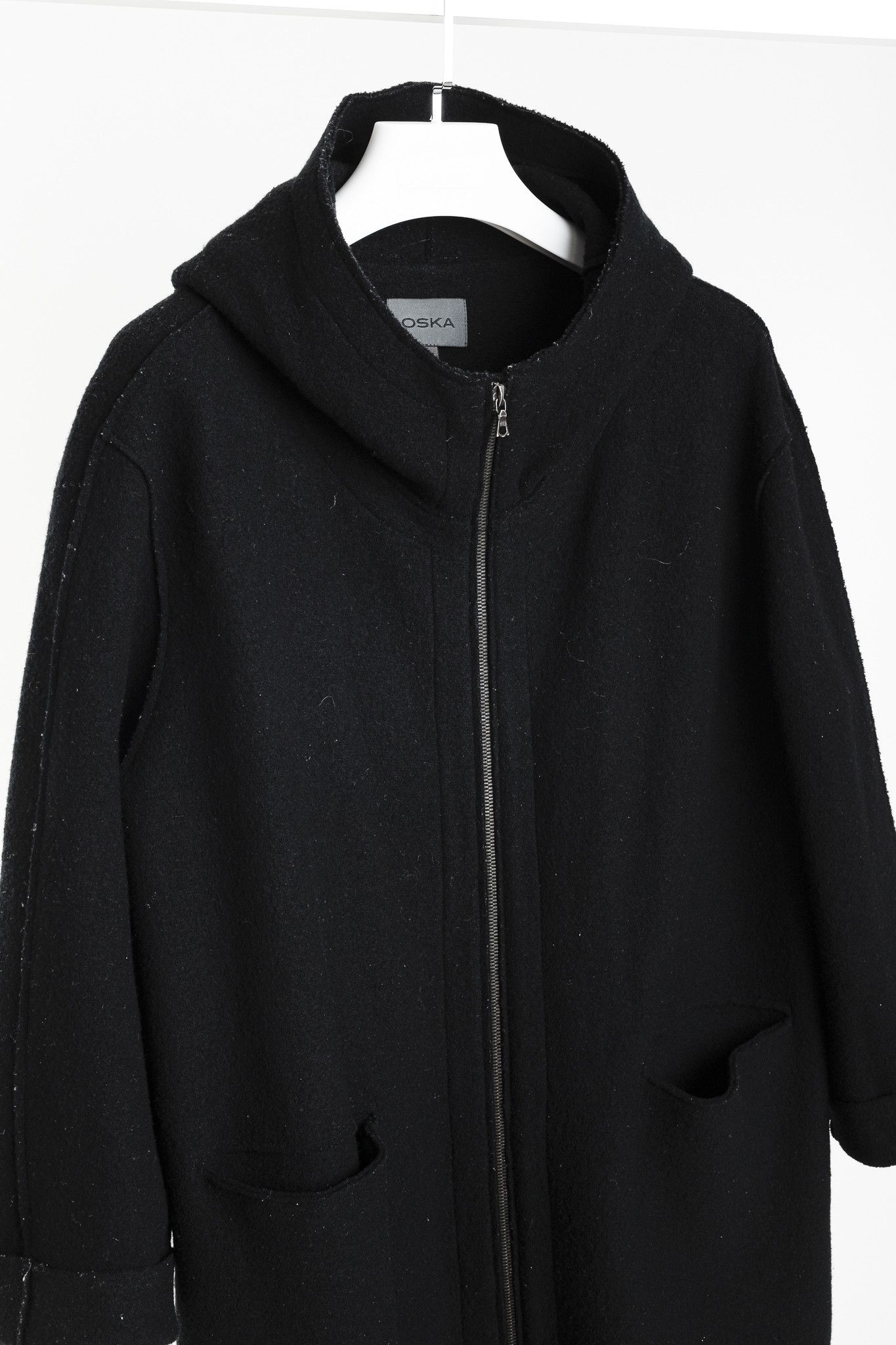 Other Oska Black Boiled-Wool Knit-Hem Hooded Coat Size M / US 6-8 / IT 42-44 - 3 Thumbnail