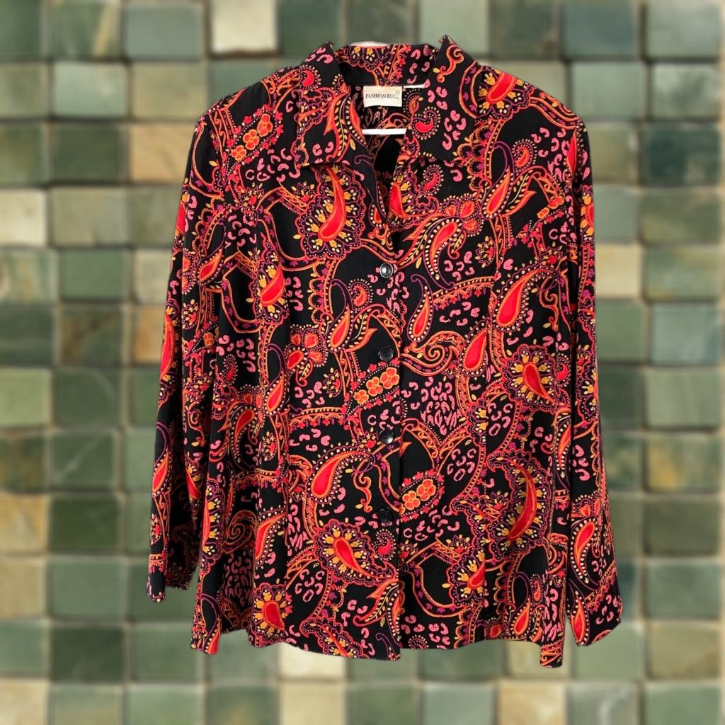 Vintage VINTAGE Fashion Bug Paisley Floral Shirt Blouse Womens 1X Black Long Sleeve Collared Buttoned Boho Size XL / US 12-14 / IT 48-50 - 1 Thumbnail