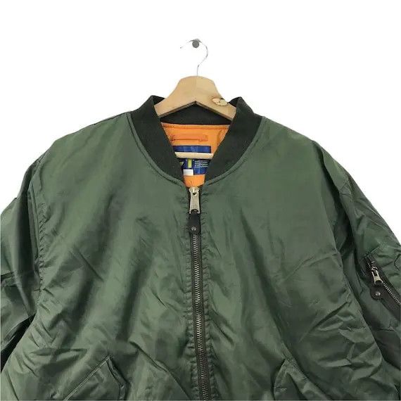 Vintage Vtg MA-1 BOMBER MILITARY Army Green Windbreaker Jacket Size L / US 10 / IT 46 - 3 Thumbnail