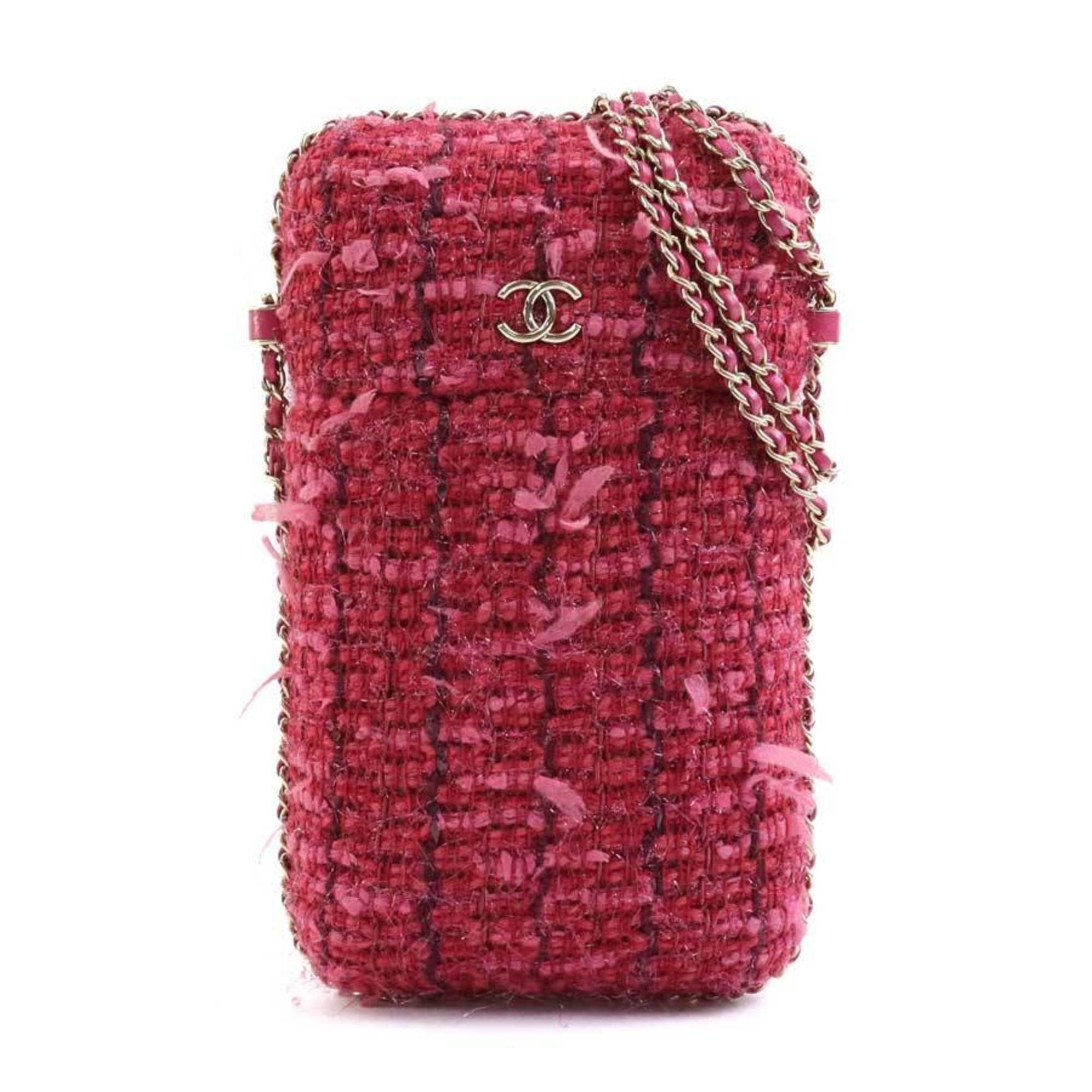 image of Chanel Smartphone Case Phone Holder Tweed Pink Ladies, Women's