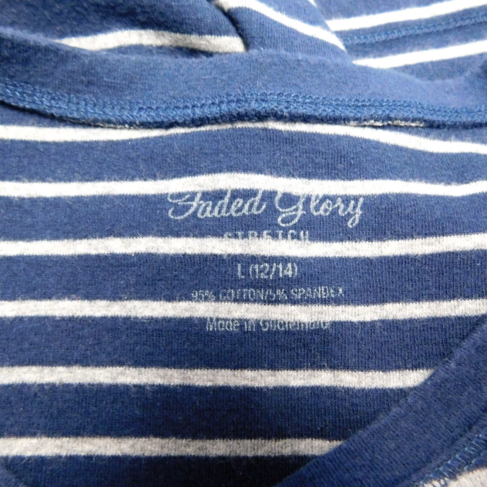Faded Glory Faded Glory T-Shirt Short Sleeve Crew Navy Stripe Large Women Adult L Blue Stripe Casual Cotton Blend Knit Relaxed Classic Size L / US 10 / IT 46 - 3 Thumbnail