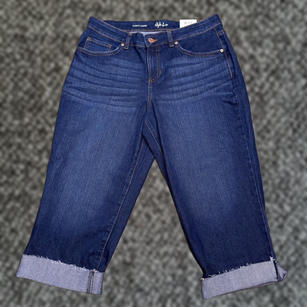 Vintage Style & Co Capri Jeans Womens 8 Petite Mid Rise Stretch Cuffed New Jeans Blue Capris Capris? Size 30" / US 8 / IT 44 - 1 Thumbnail