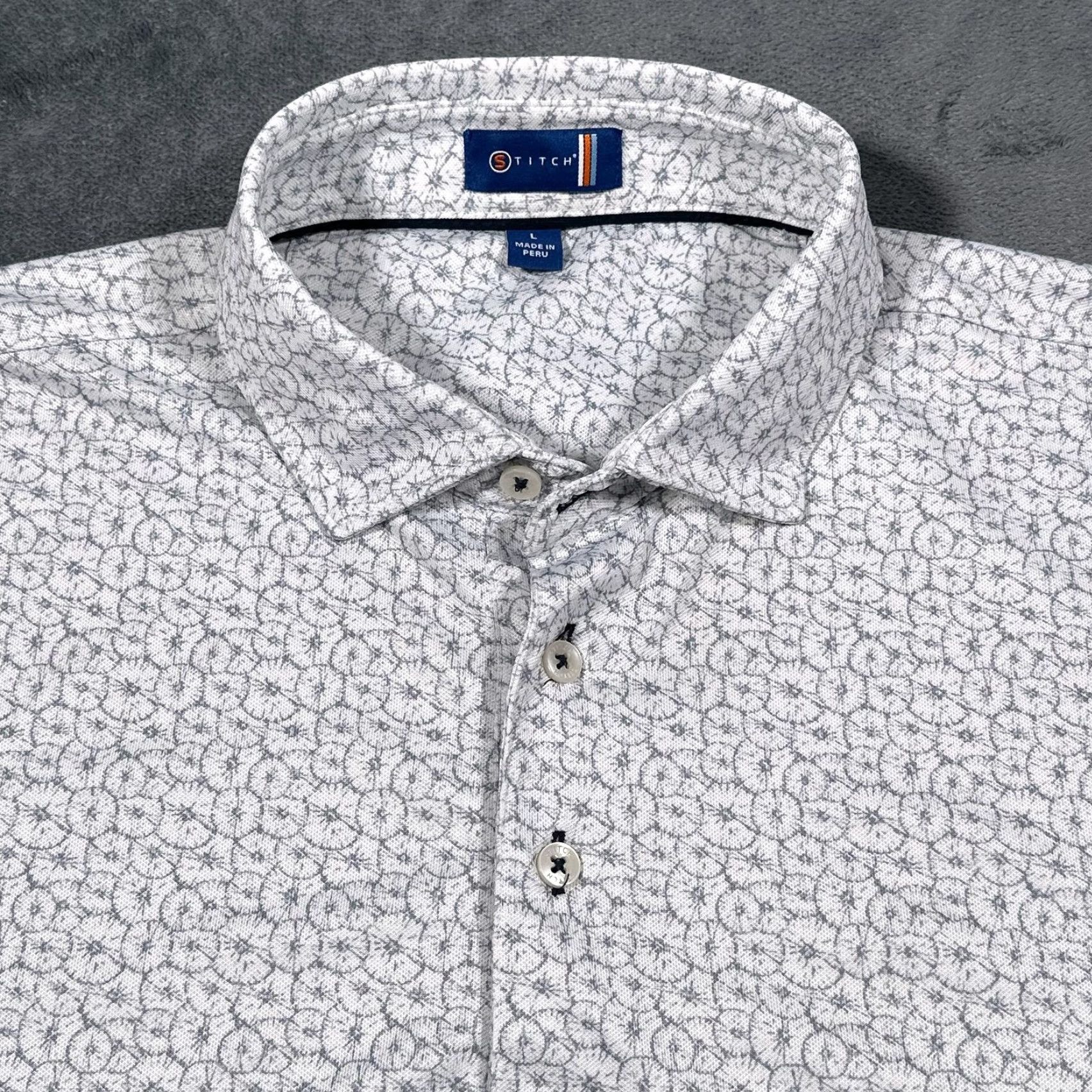 Stitch Polo Shirt Mens Large Gray Patterned Golf Stretch Comfort Athletic Peru