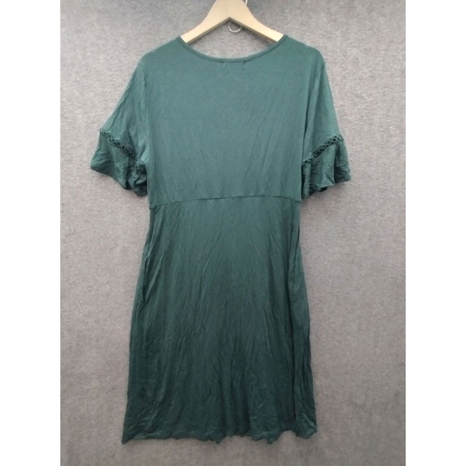 Vintage Kojooin Women's XL Dress Green Short Sleeve Midi Tiered Boat Neck Dress Size 40" / US 18 - 2 Thumbnail