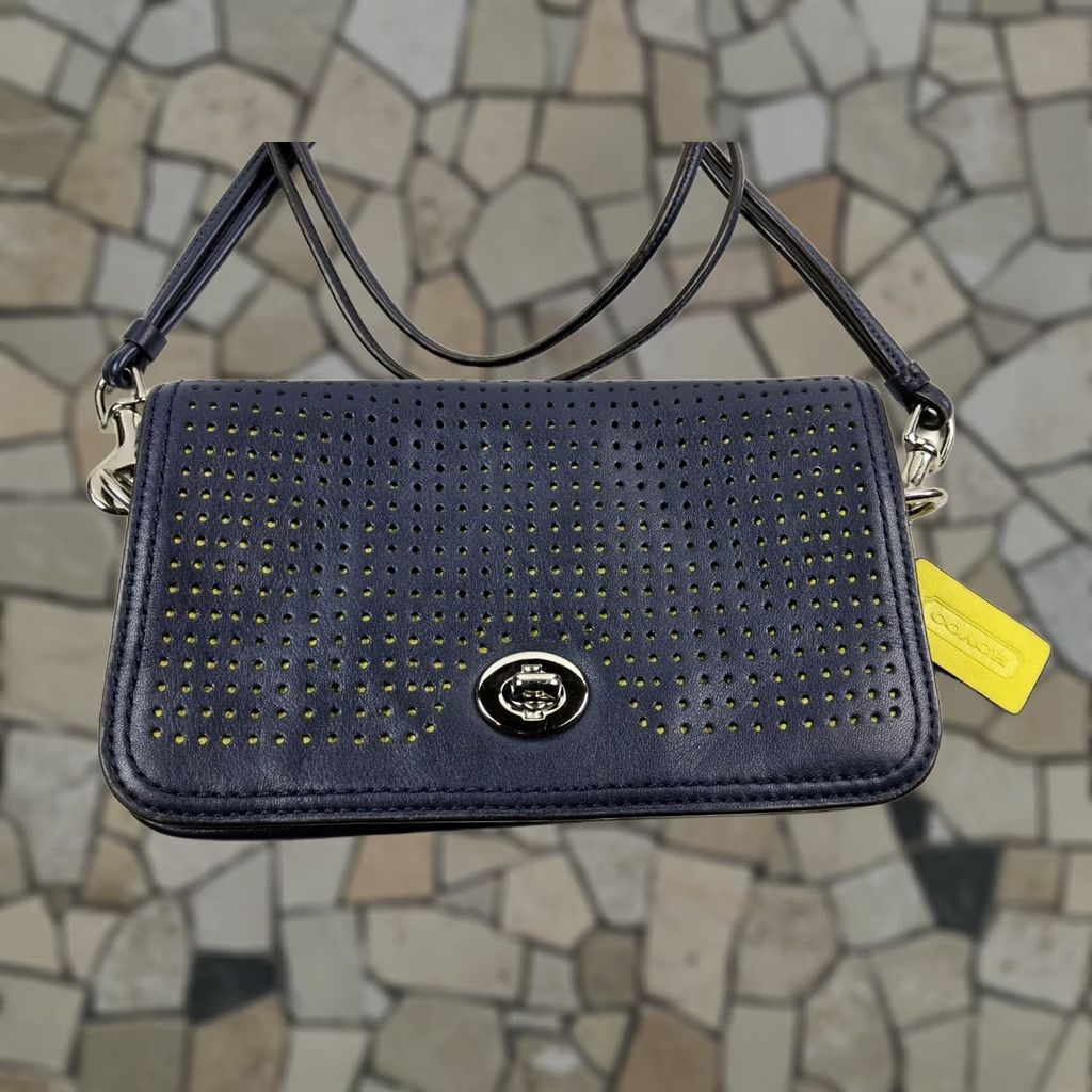 Coach Coach Crossbody Purse Navy Leather Perforated Penny Legacy 22387 Small Size ONE SIZE - 1 Thumbnail