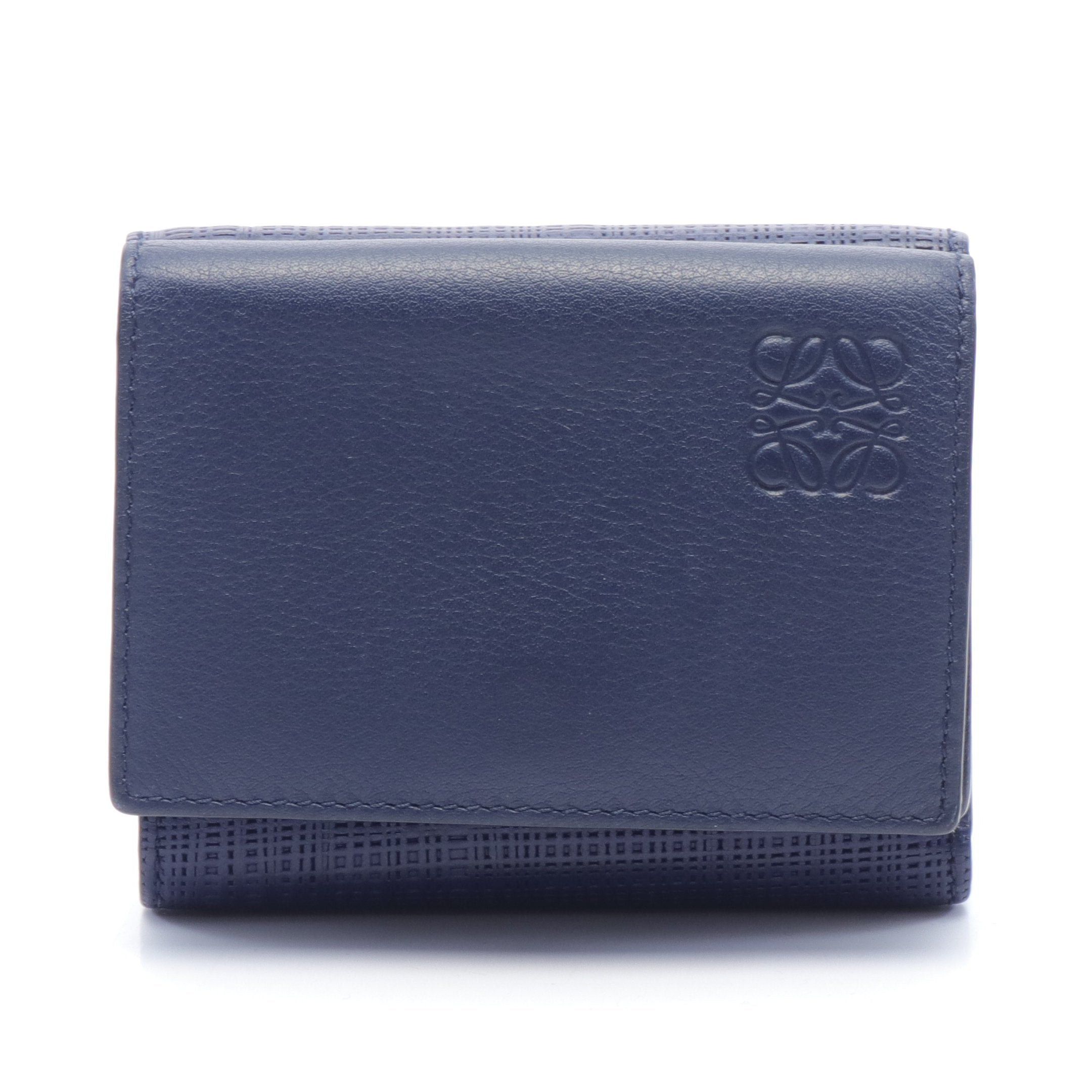 image of Loewe Linen Trifold Wallet Linen Trifold Wallet Compact Wallet Trifold Wallet Leather Navy, Women's