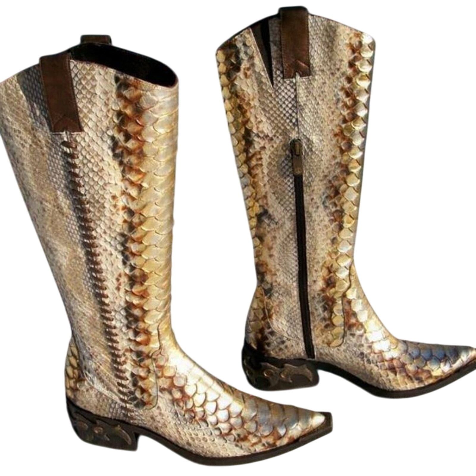 Donald Pliner Donald Pliner Hand Painted Python Metalic Leather Boot $1500 Size US 5 / IT 35 - 1 Thumbnail