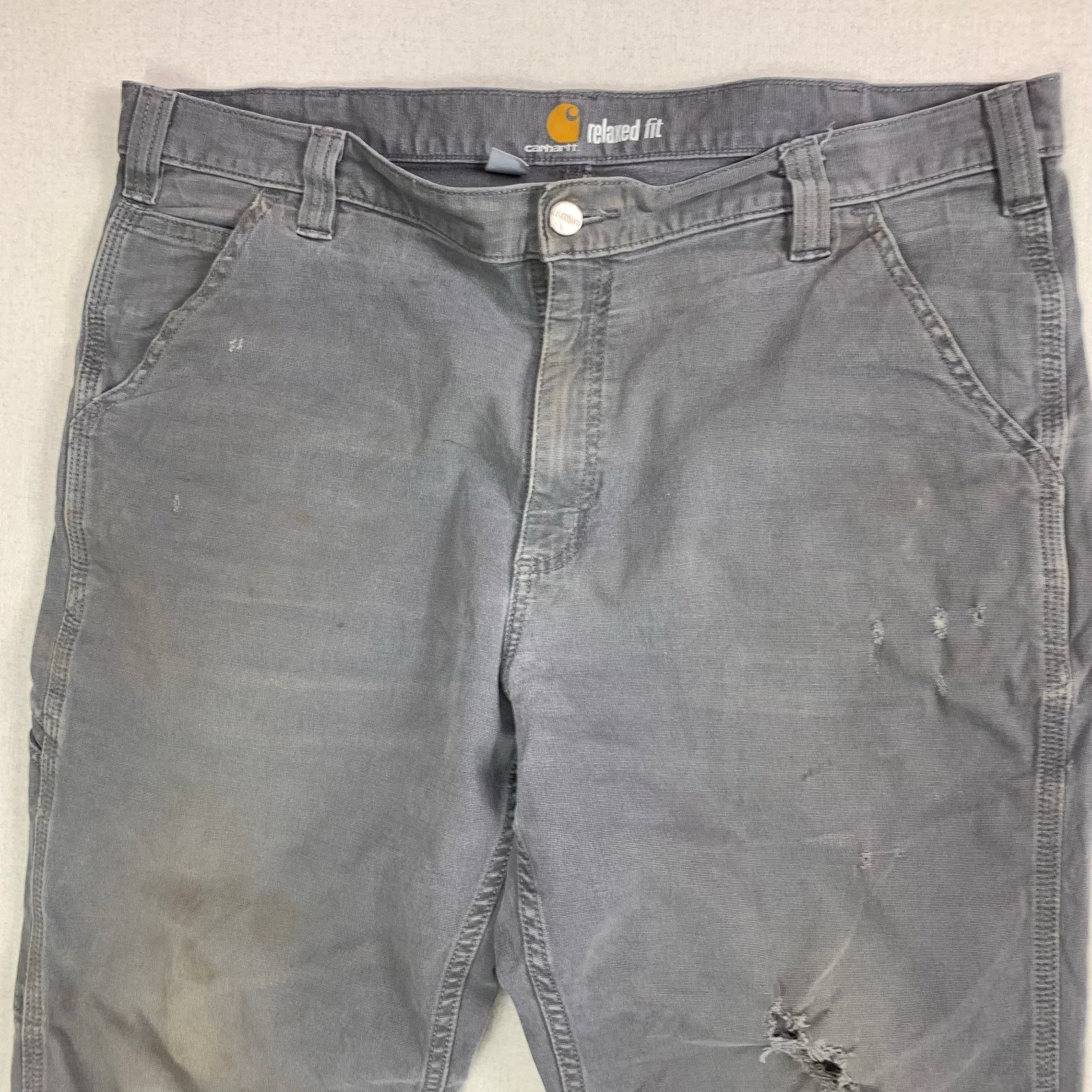 Distressed Gray Carhartt Relaxed Fit Work Pants - 38 - Y2K